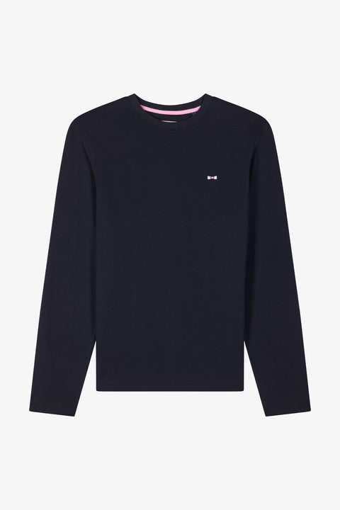 Regular navy long-sleeved cotton T-shirt with N°10 embroidery - Image 2