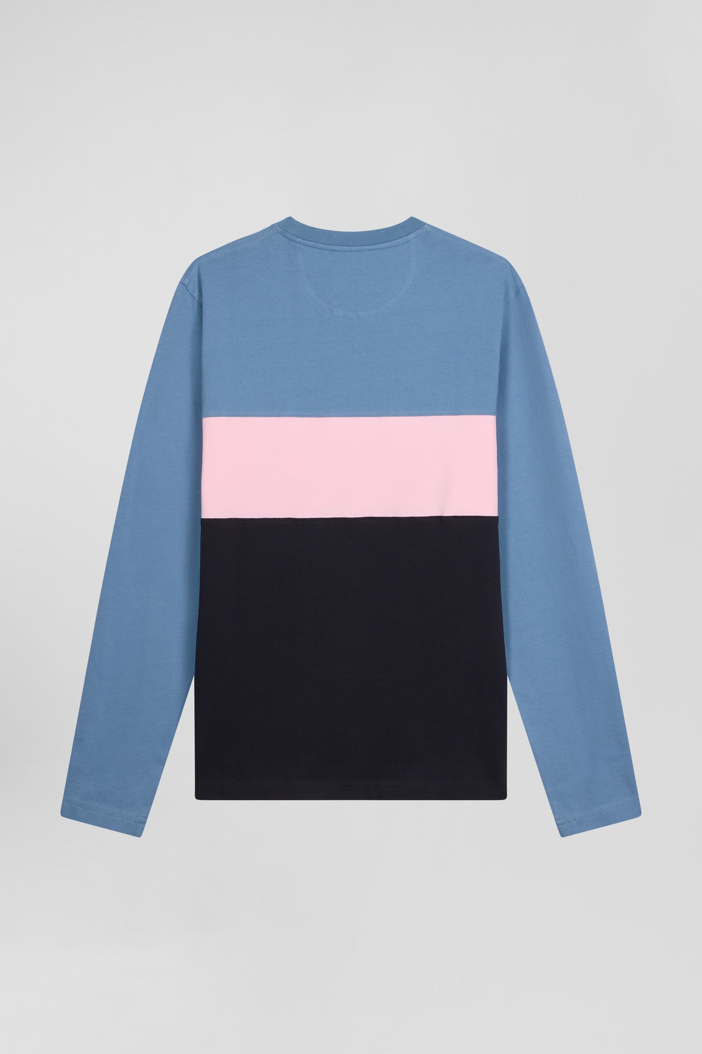 Regular blue colorblock long-sleeved cotton T-shirt