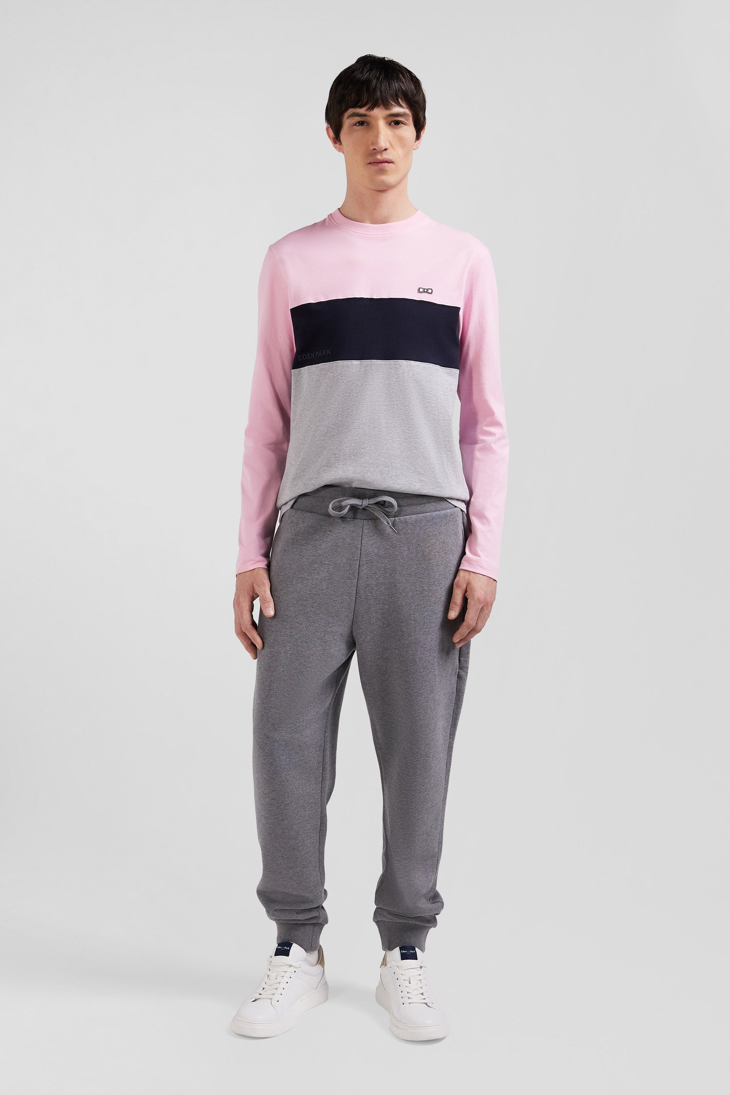 Regular pink colorblock long-sleeved cotton T-shirt