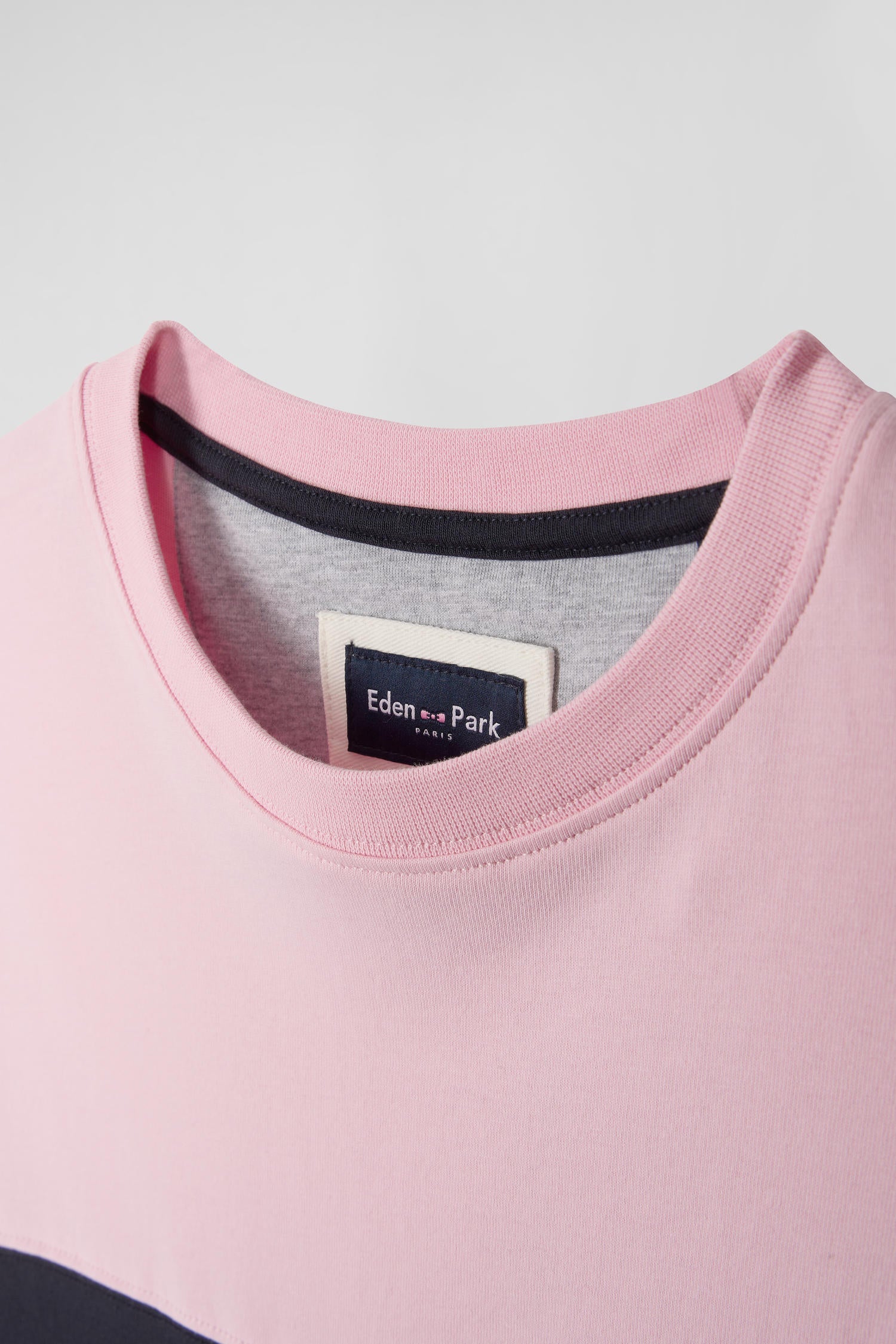 Regular pink colorblock long-sleeved cotton T-shirt