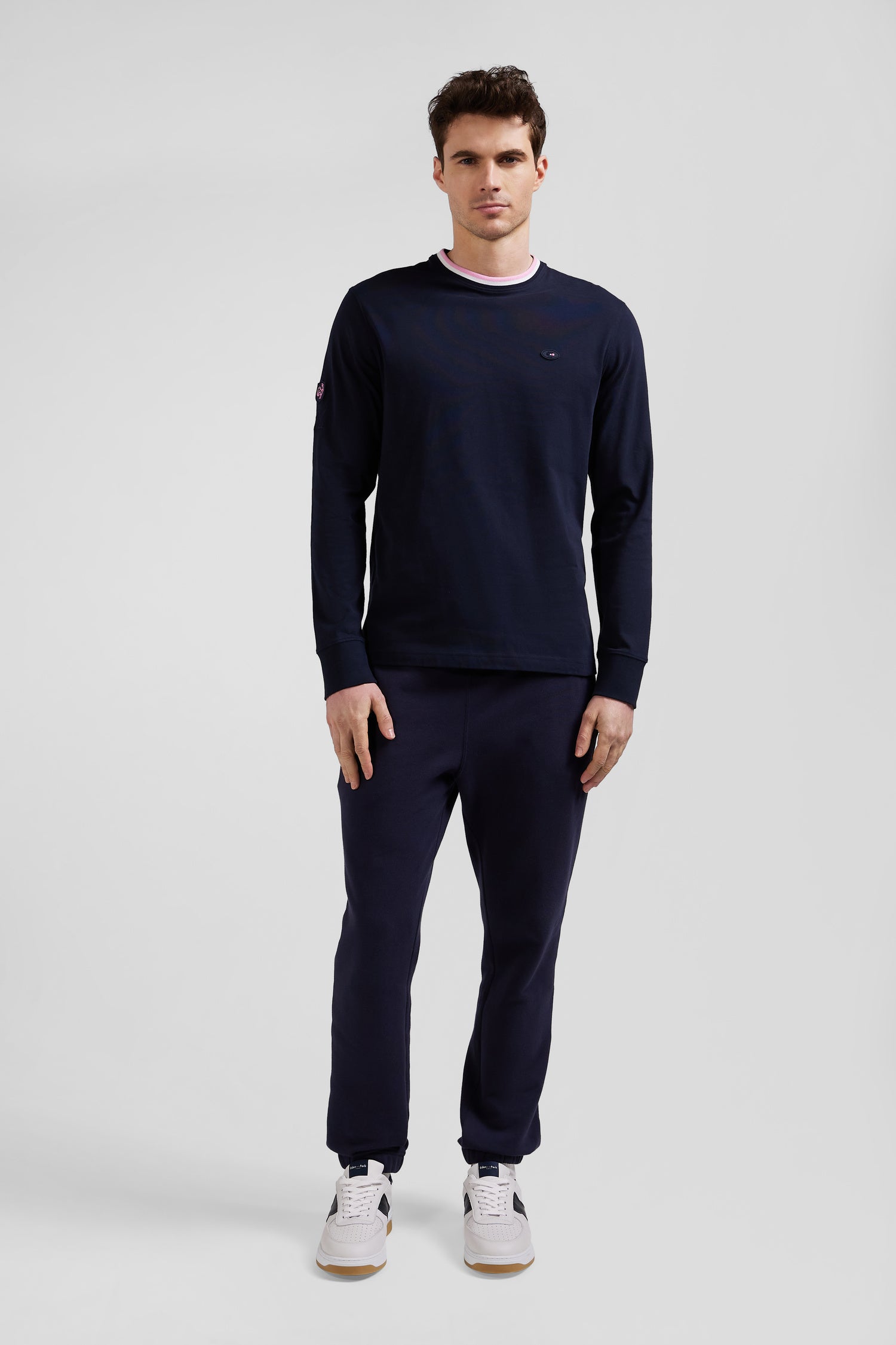 Regular navy blue XV de France long-sleeved cotton T-shirt