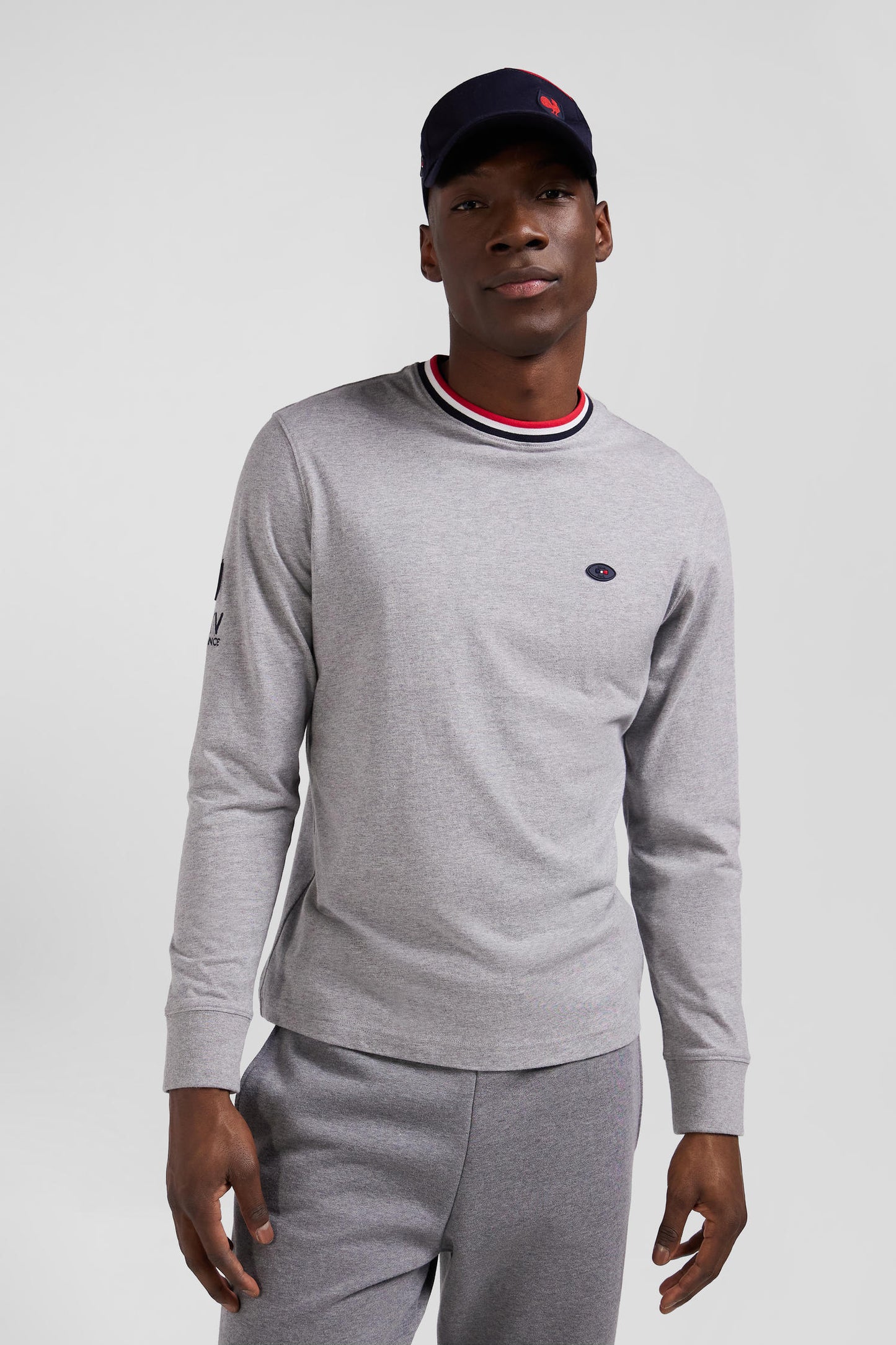 Regular grey XV de France long-sleeved cotton T-shirt