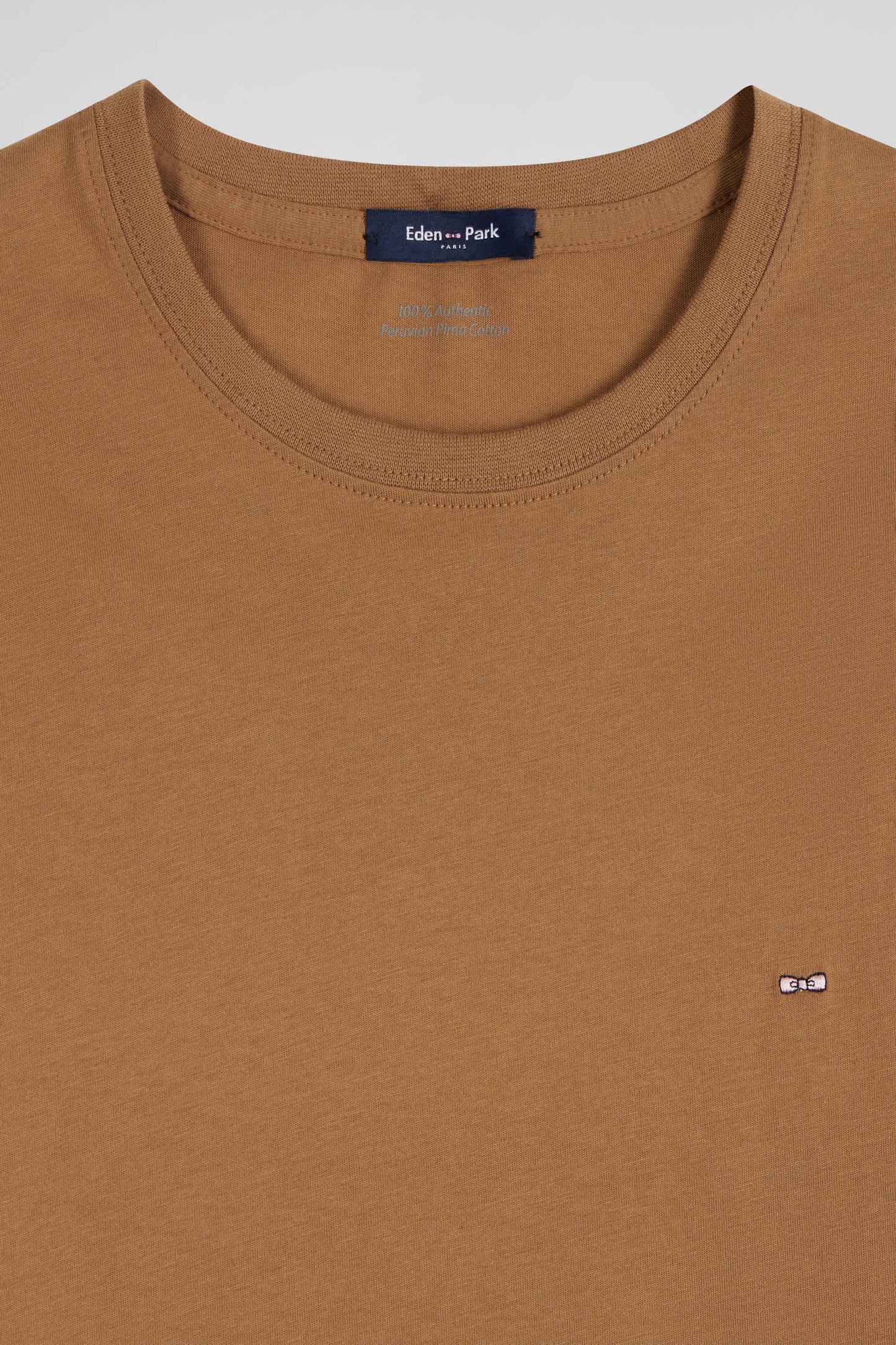 Regular camel long-sleeved cotton T-shirt