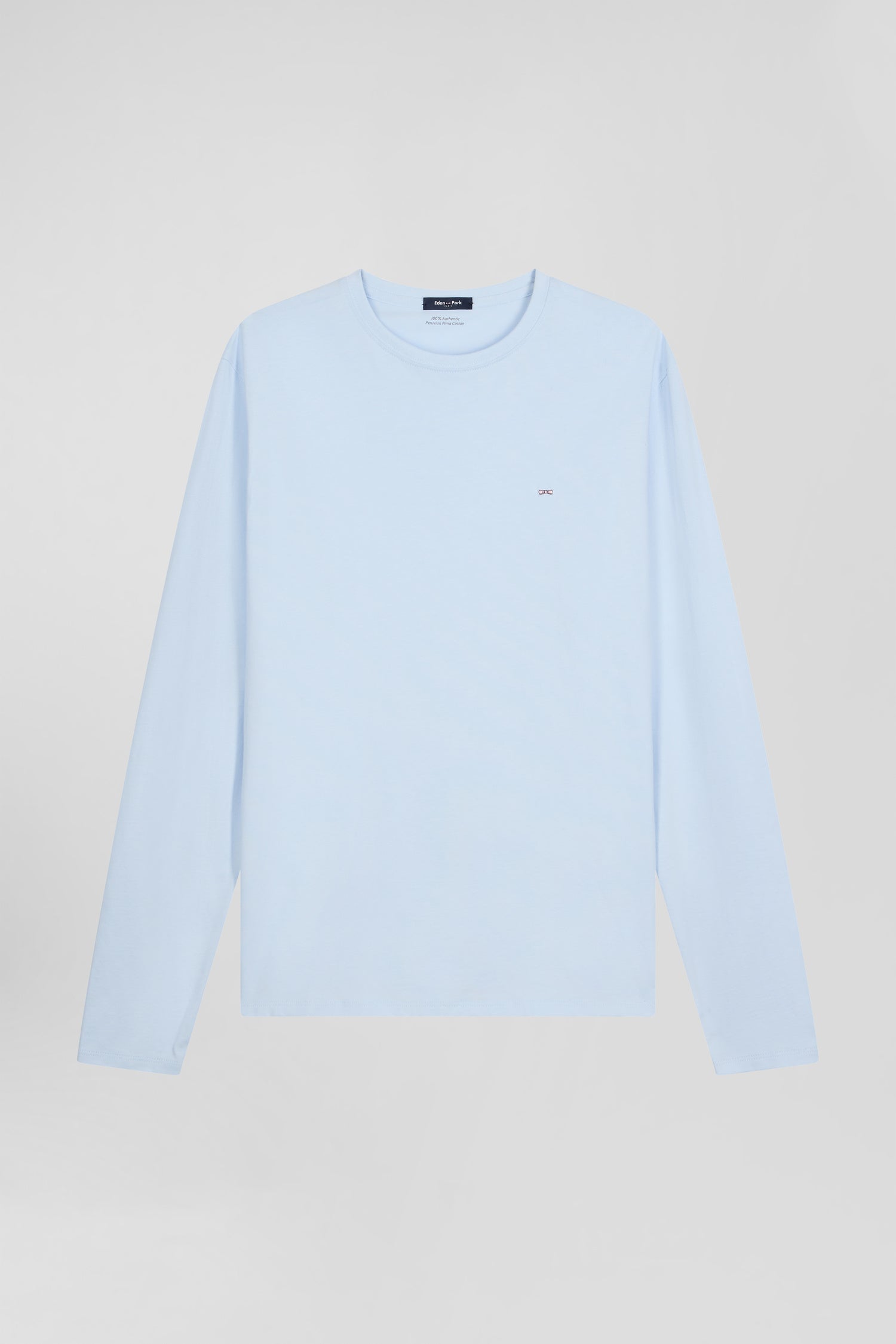 Regular sky blue long-sleeved cotton T-shirt