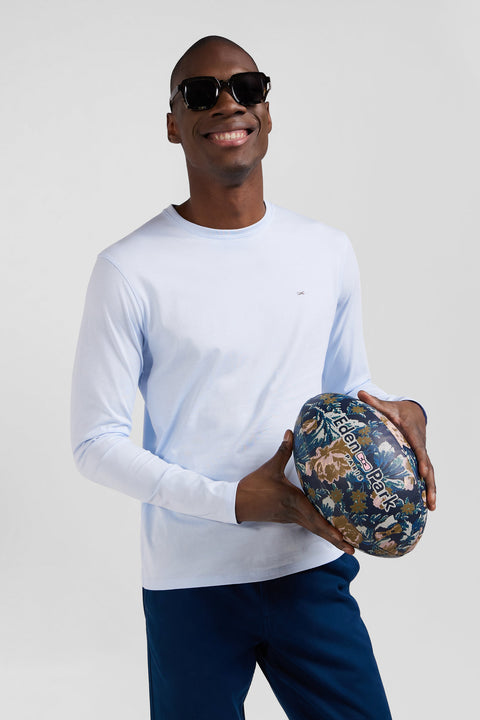 Regular sky blue long-sleeved cotton T-shirt - Image 3