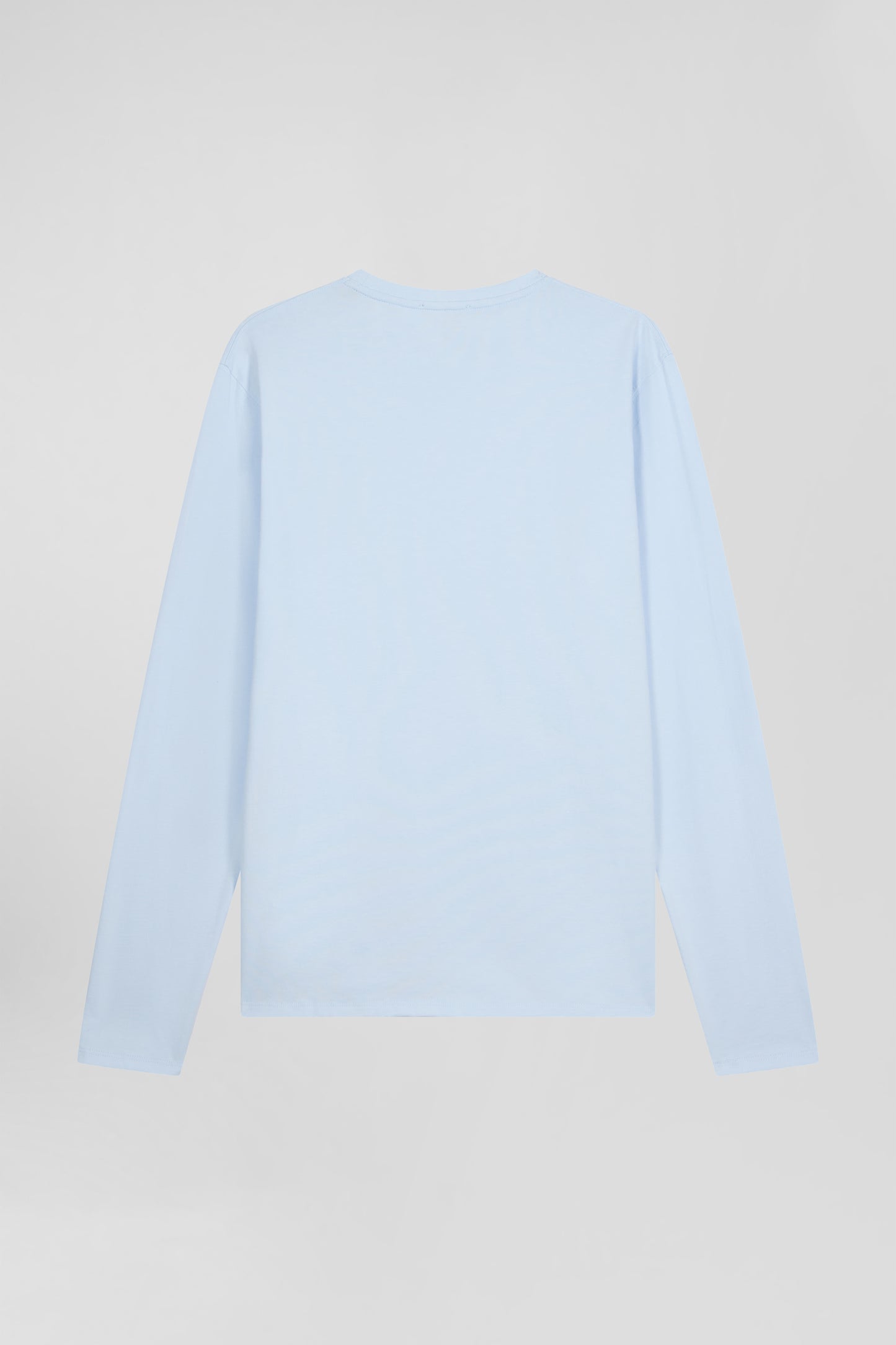 Regular sky blue long-sleeved cotton T-shirt