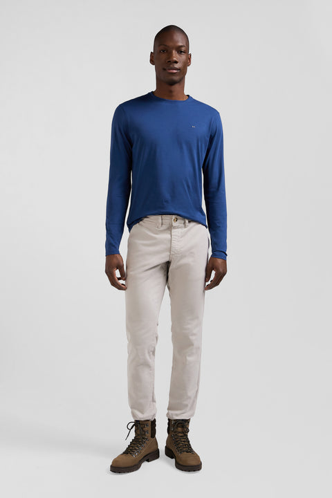 Regular blue long-sleeved cotton T-shirt - Image 1