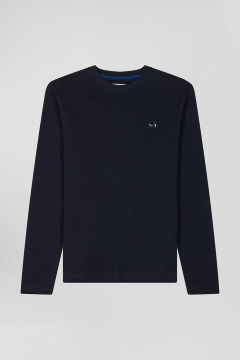 Regular navy long-sleeved cotton T-shirt with striped bow tie embroidery - Image 2