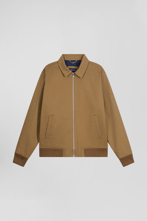 Zip jacket with shirt collar in hazelnut cotton gabardine - Image 2