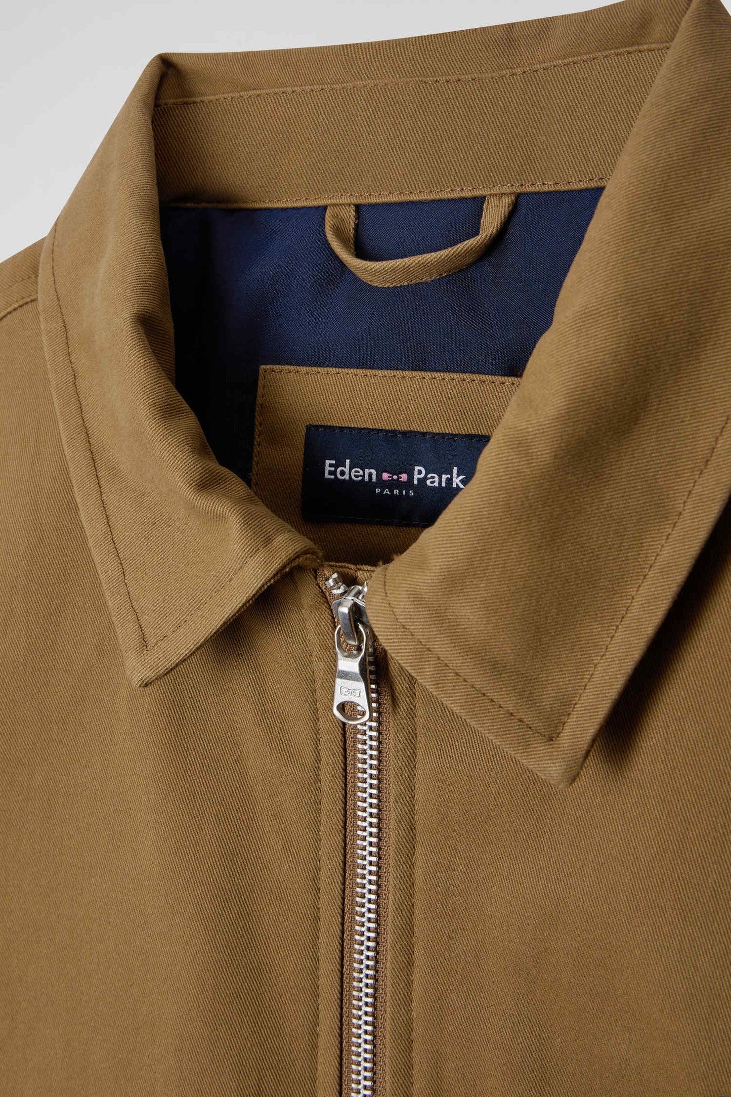 Zip jacket with shirt collar in hazelnut cotton gabardine