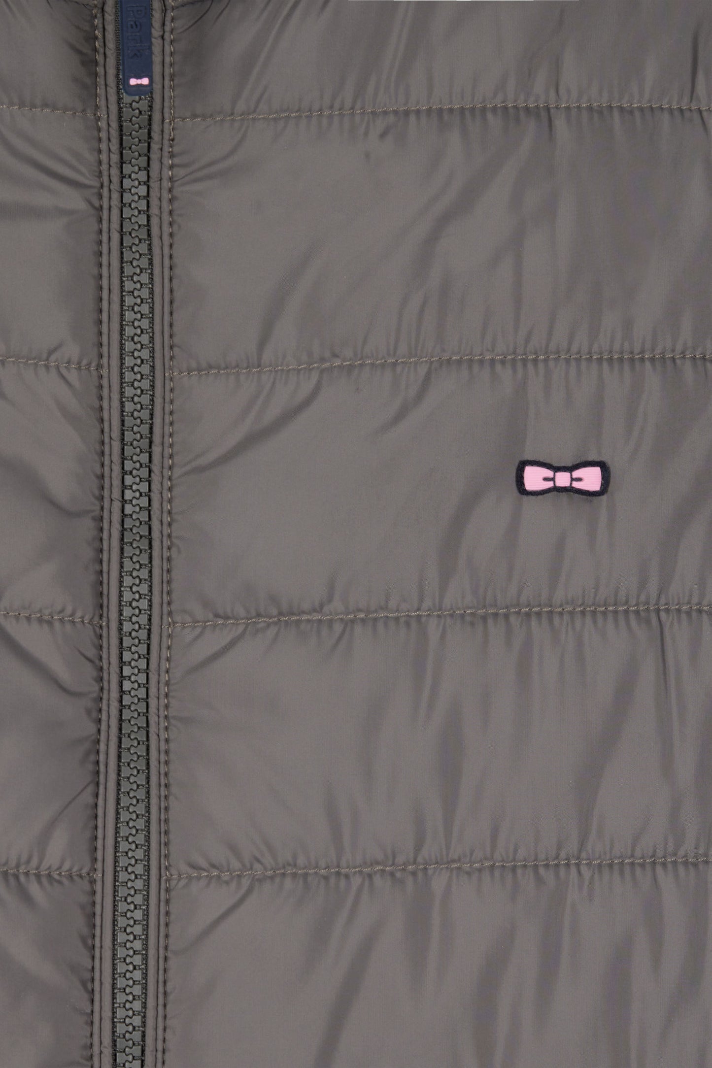 Grey quilted sleeveless high collar down vest