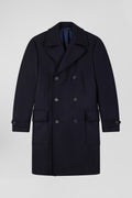 Manteau à double boutonnage en laine mélangée bleu marine