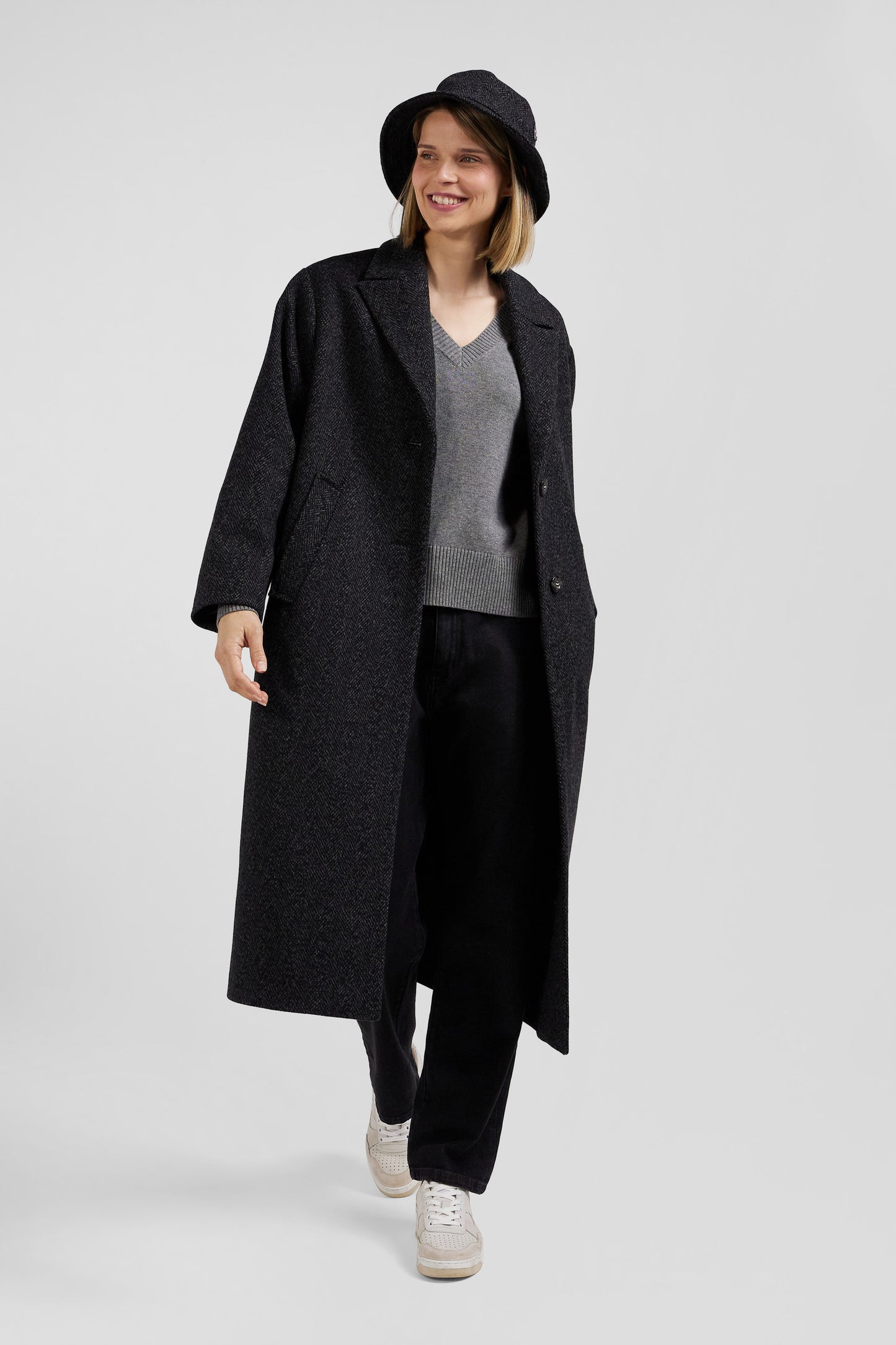 Regular anthracite grey wool blend coat