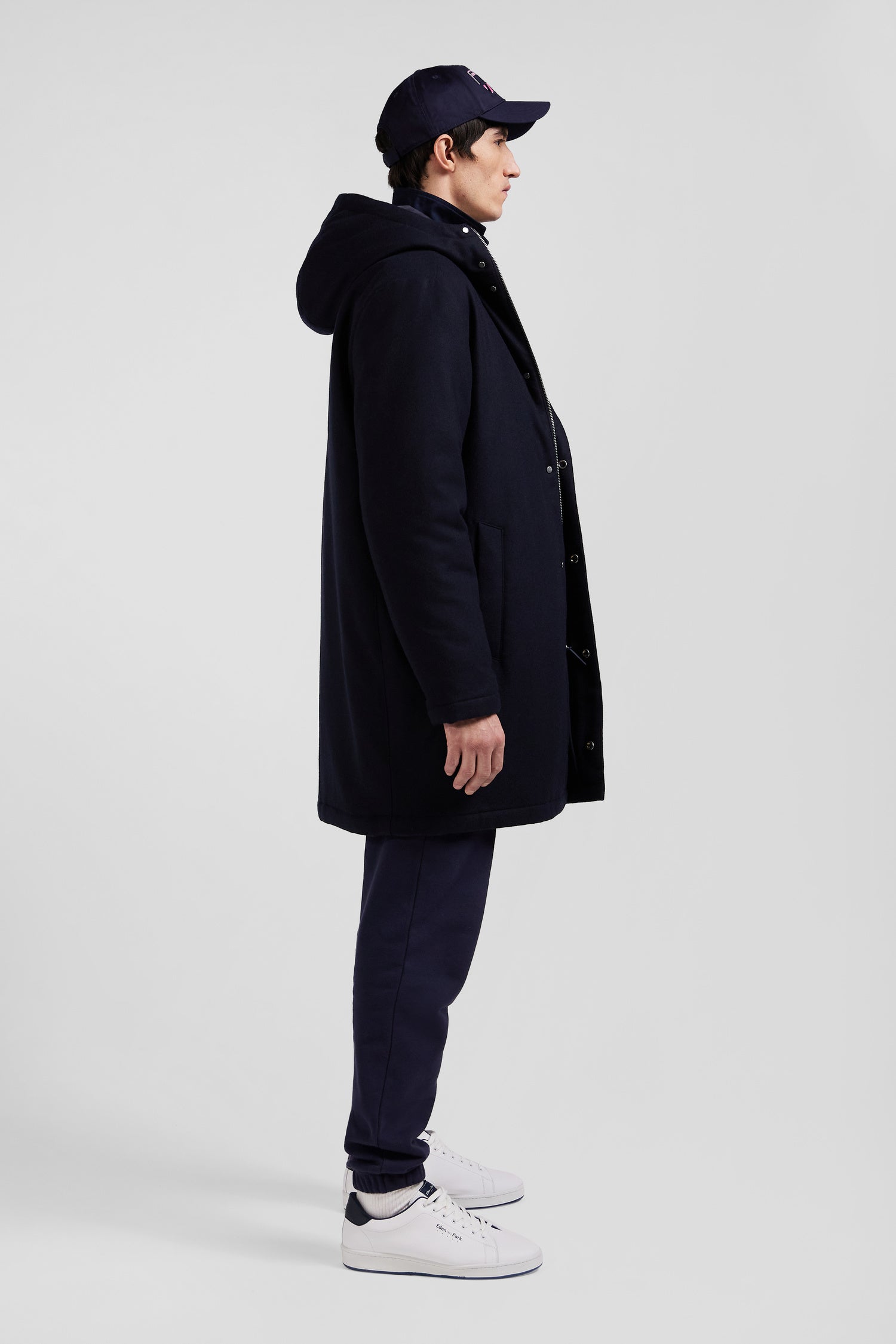 Navy blue 2-in-1 flannel wool parka