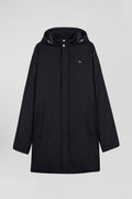 Navy blue short flannel wool parka