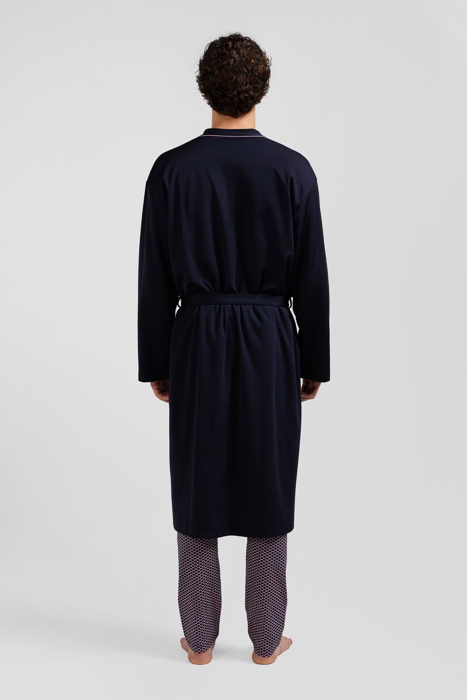 Navy blue terry cloth bathrobe