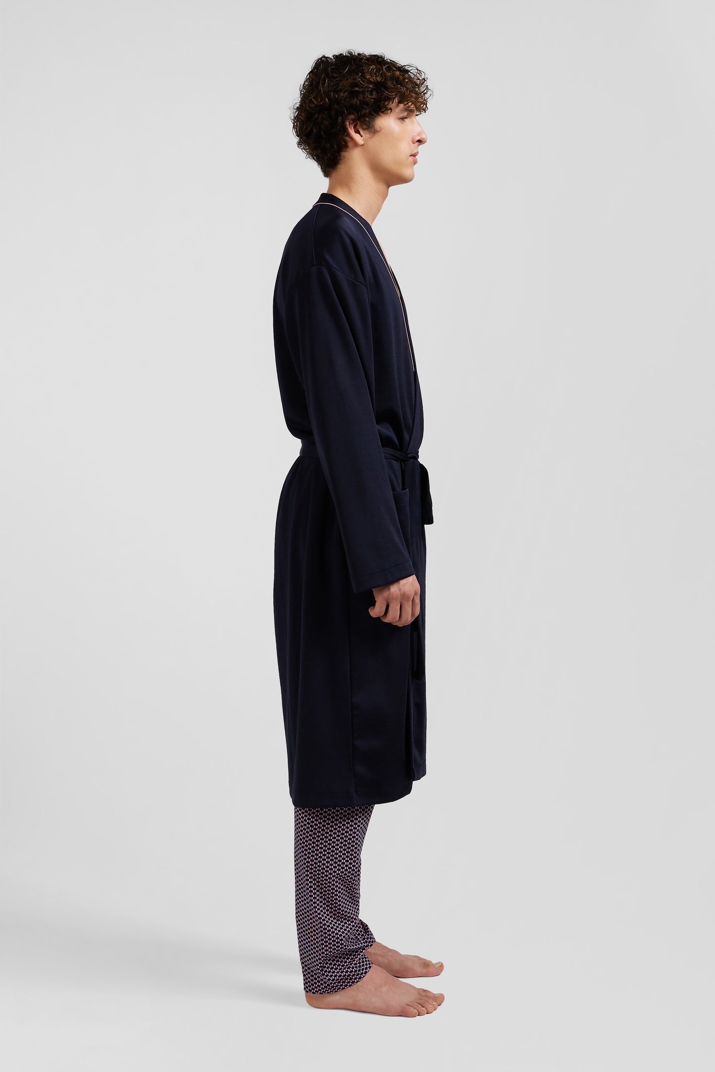 Navy cotton terry bathrobe