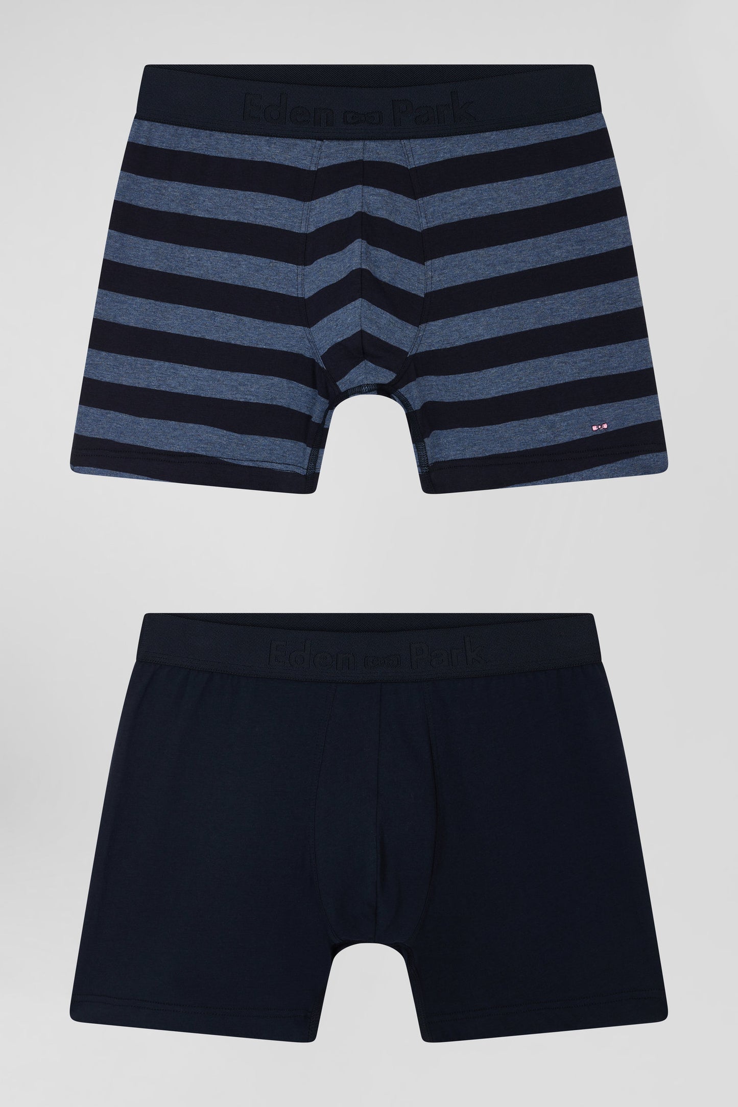 Set of 2 dark blue striped and solid stretch cotton boxers