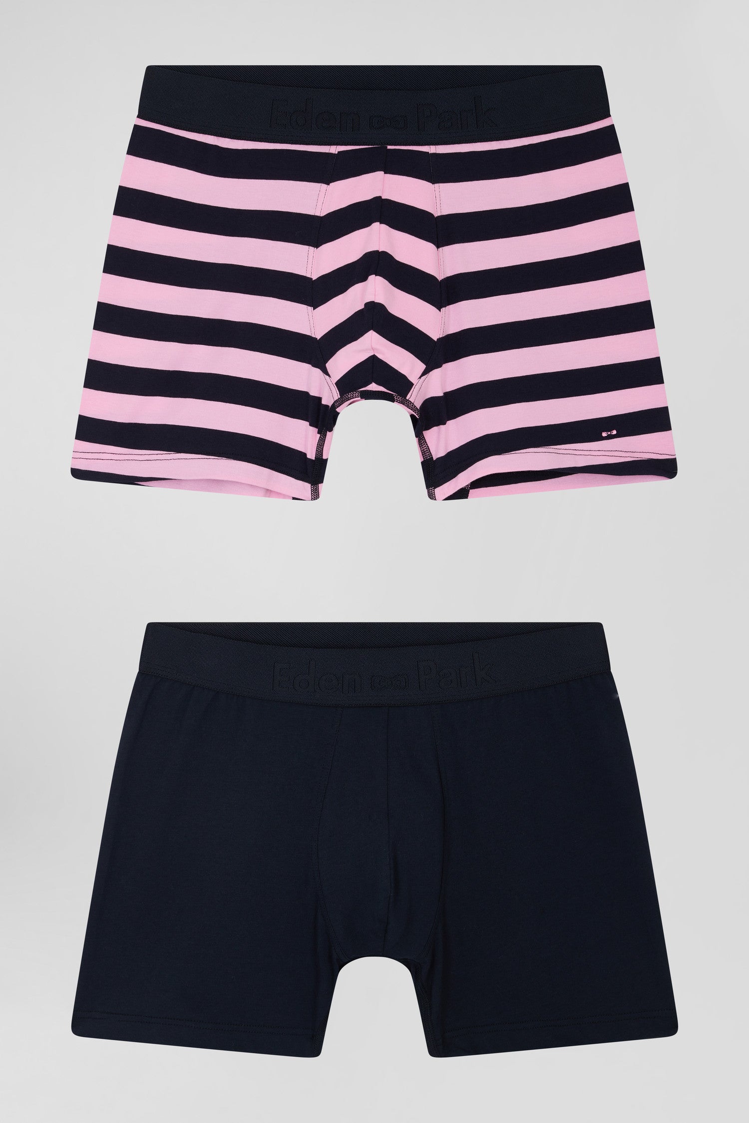 Lot de 2 boxers en coton stretch uni et cerclé rose