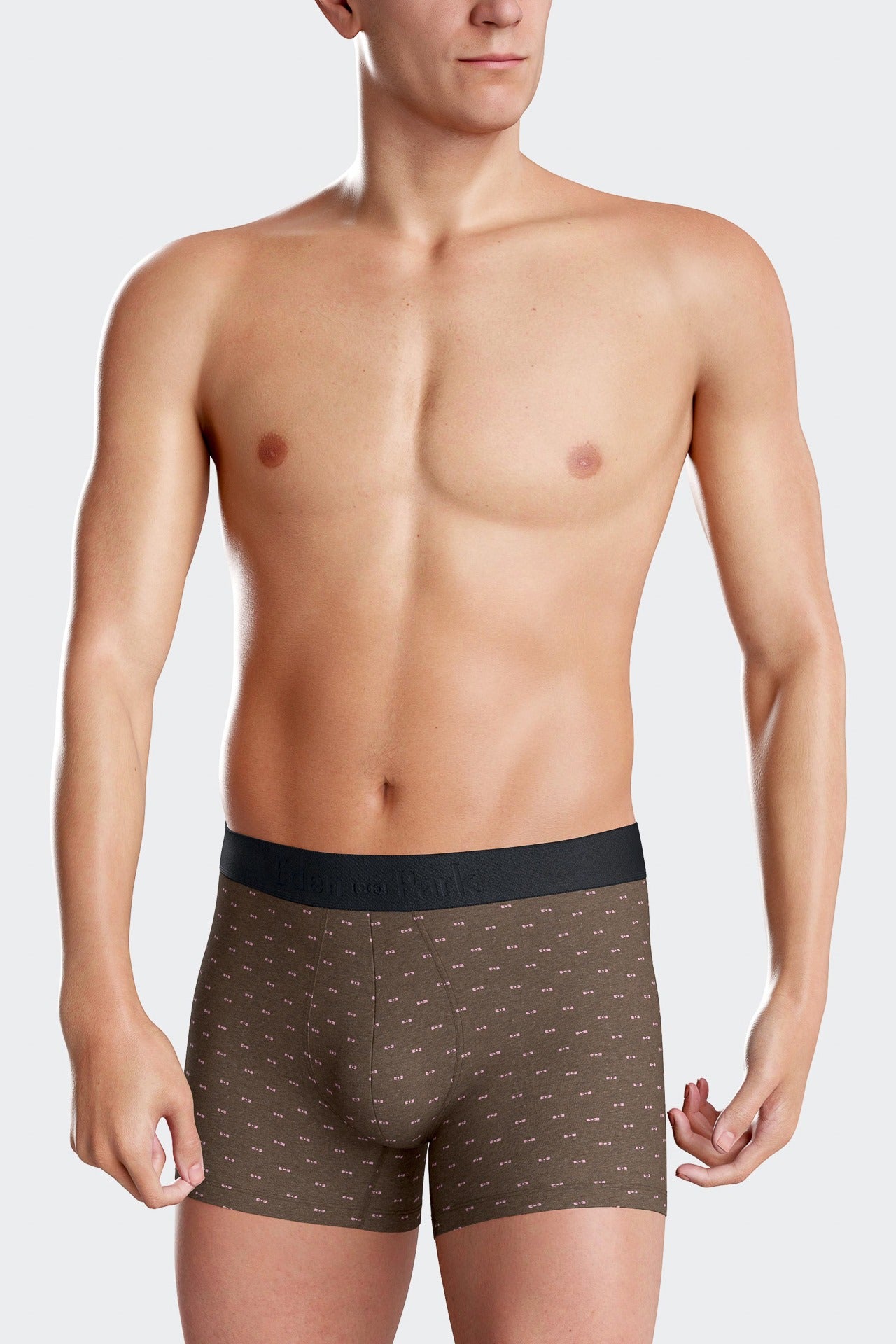 Lot de 2 boxers en coton stretch uni et micro-motifs marron