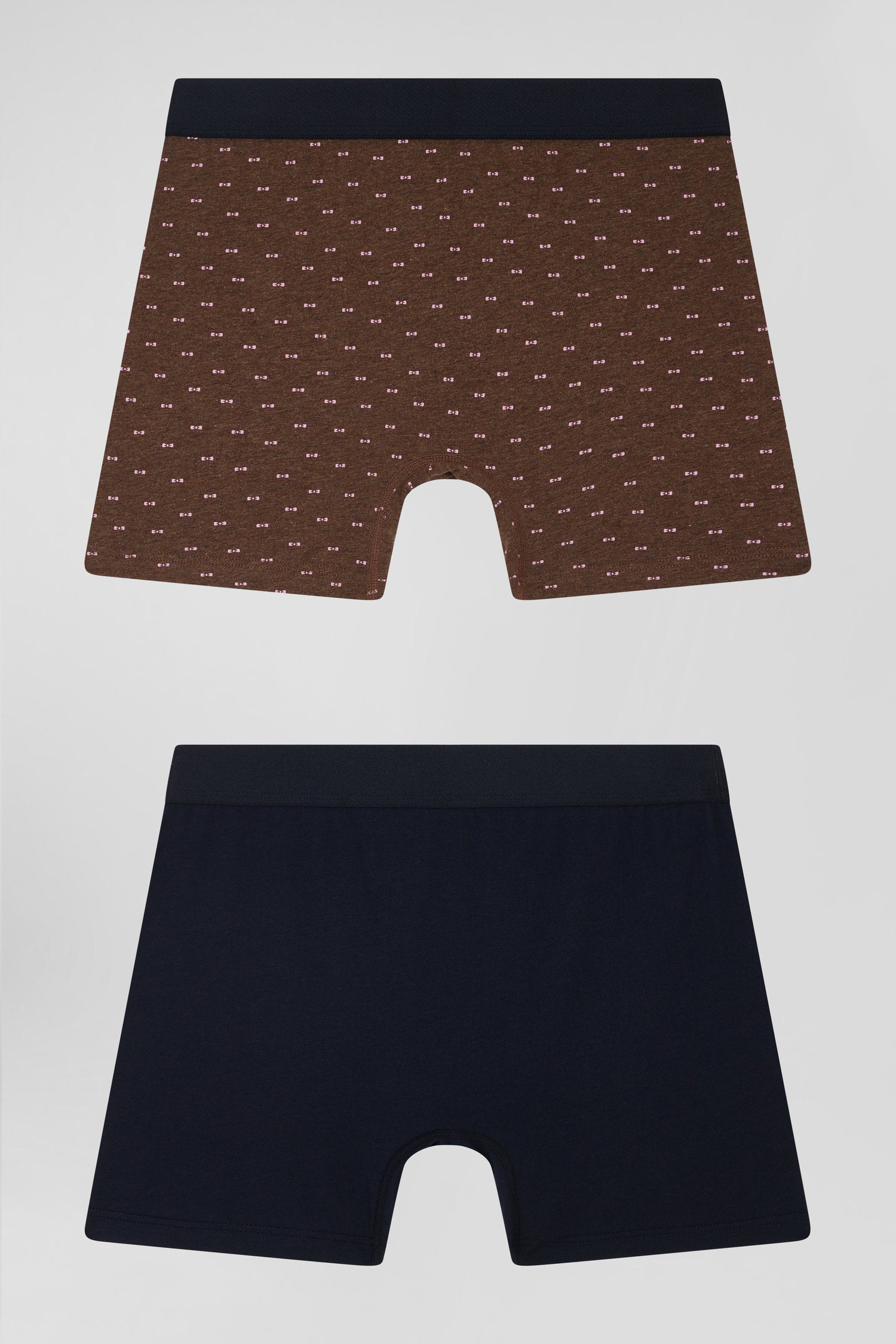 Lot de 2 boxers en coton stretch uni et micro-motifs marron