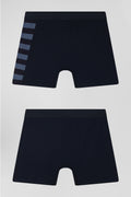 Set of 2 navy blue stretch cotton boxers with blue stripes