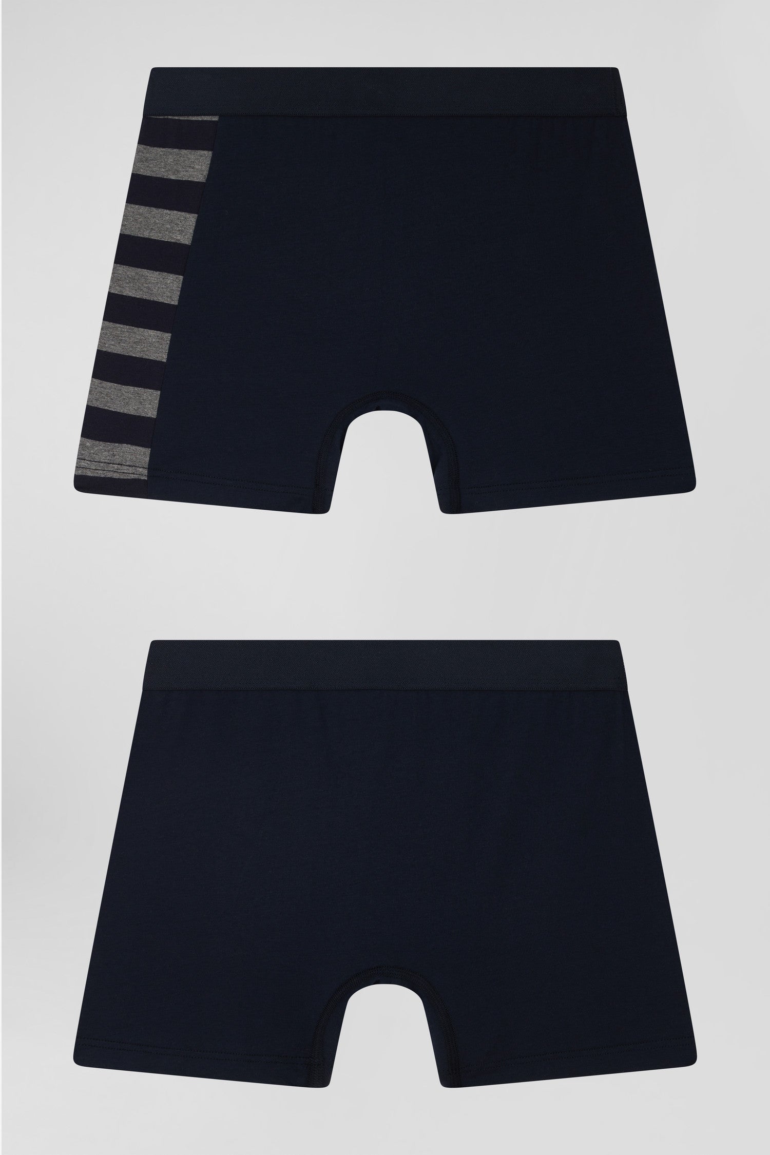 Set of 2 navy blue stretch cotton boxers with grey stripes