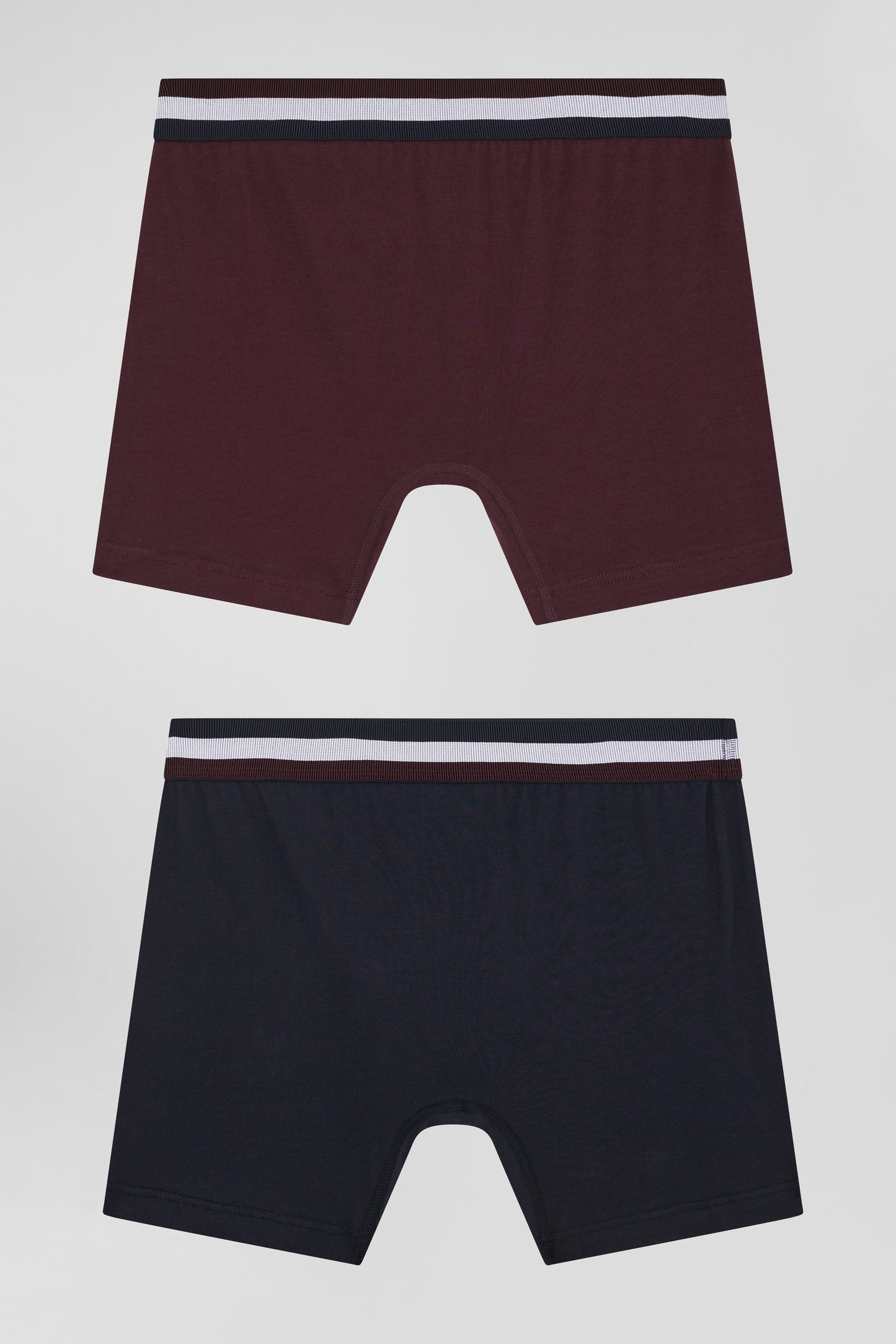 Set of 2 burgundy stretch cotton boxers with tricolor waistband