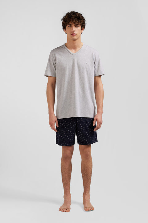 Grey short cotton pajamas with micro pattern shorts - Image 1
