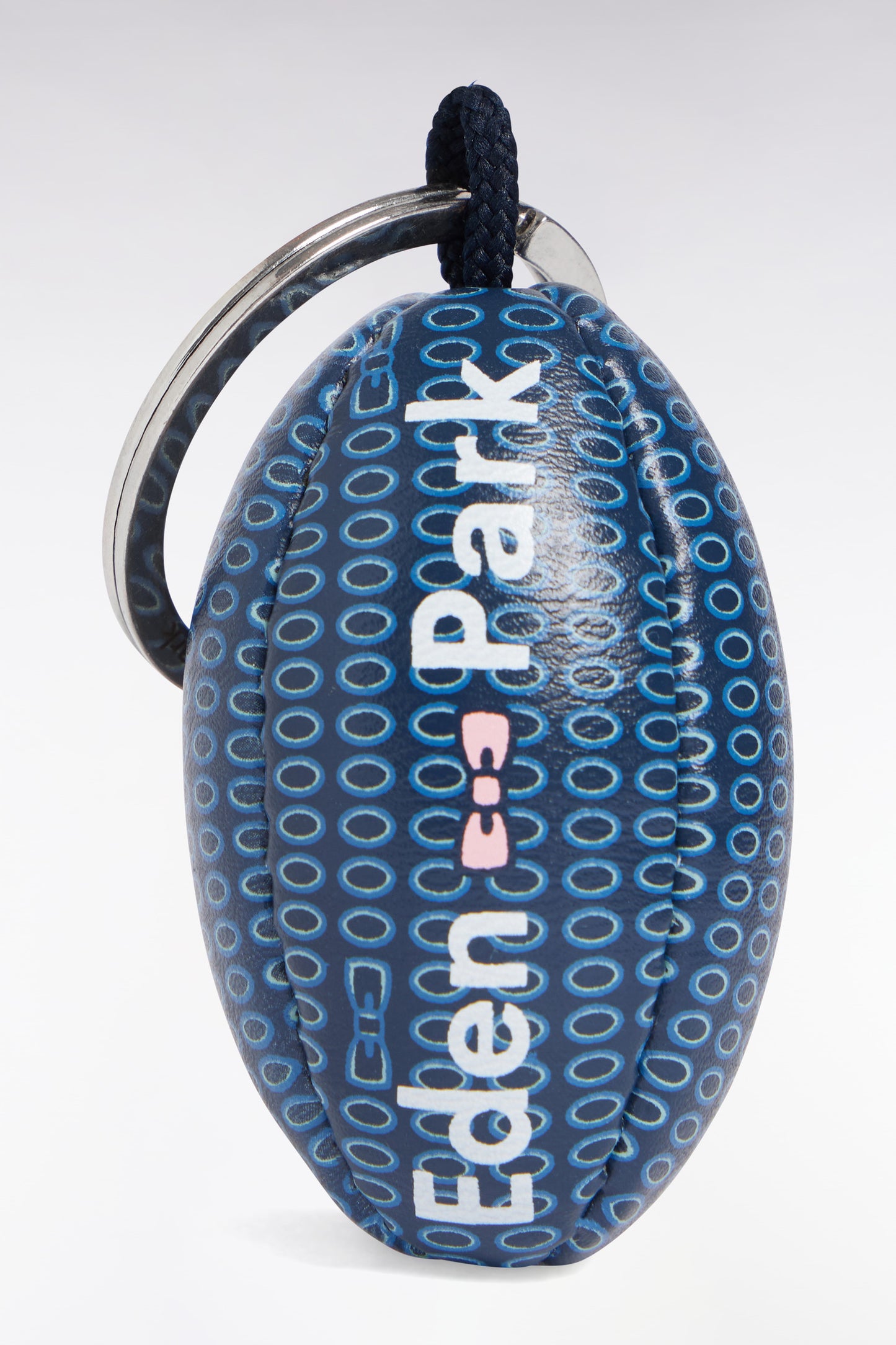 Rugby ball key ring with navy micropatterns