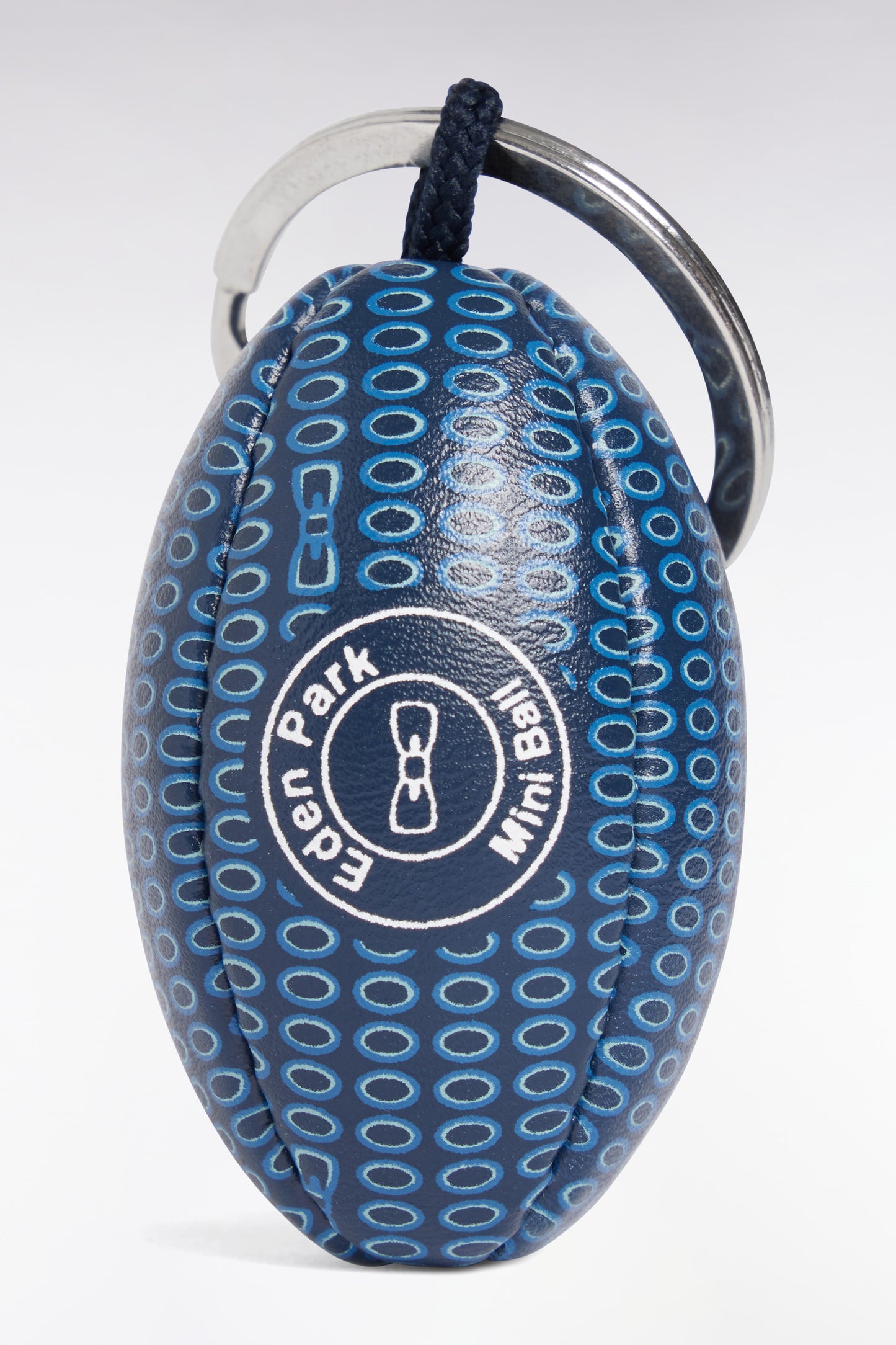 Rugby ball key ring with navy micropatterns