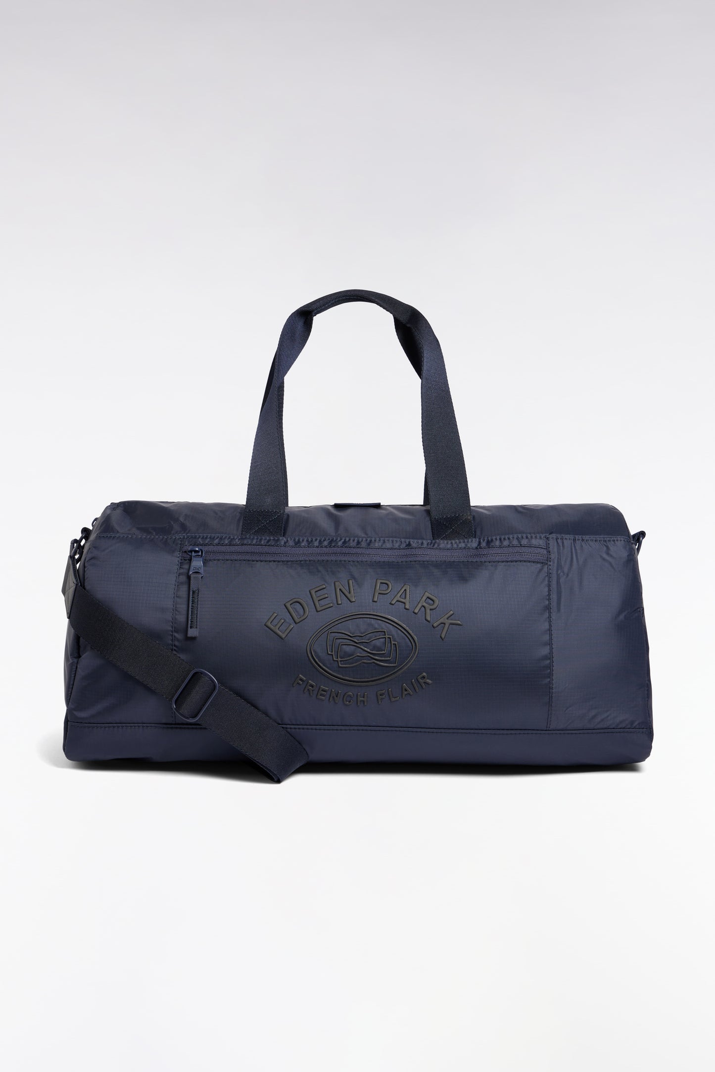 Navy embossed canvas sports bag