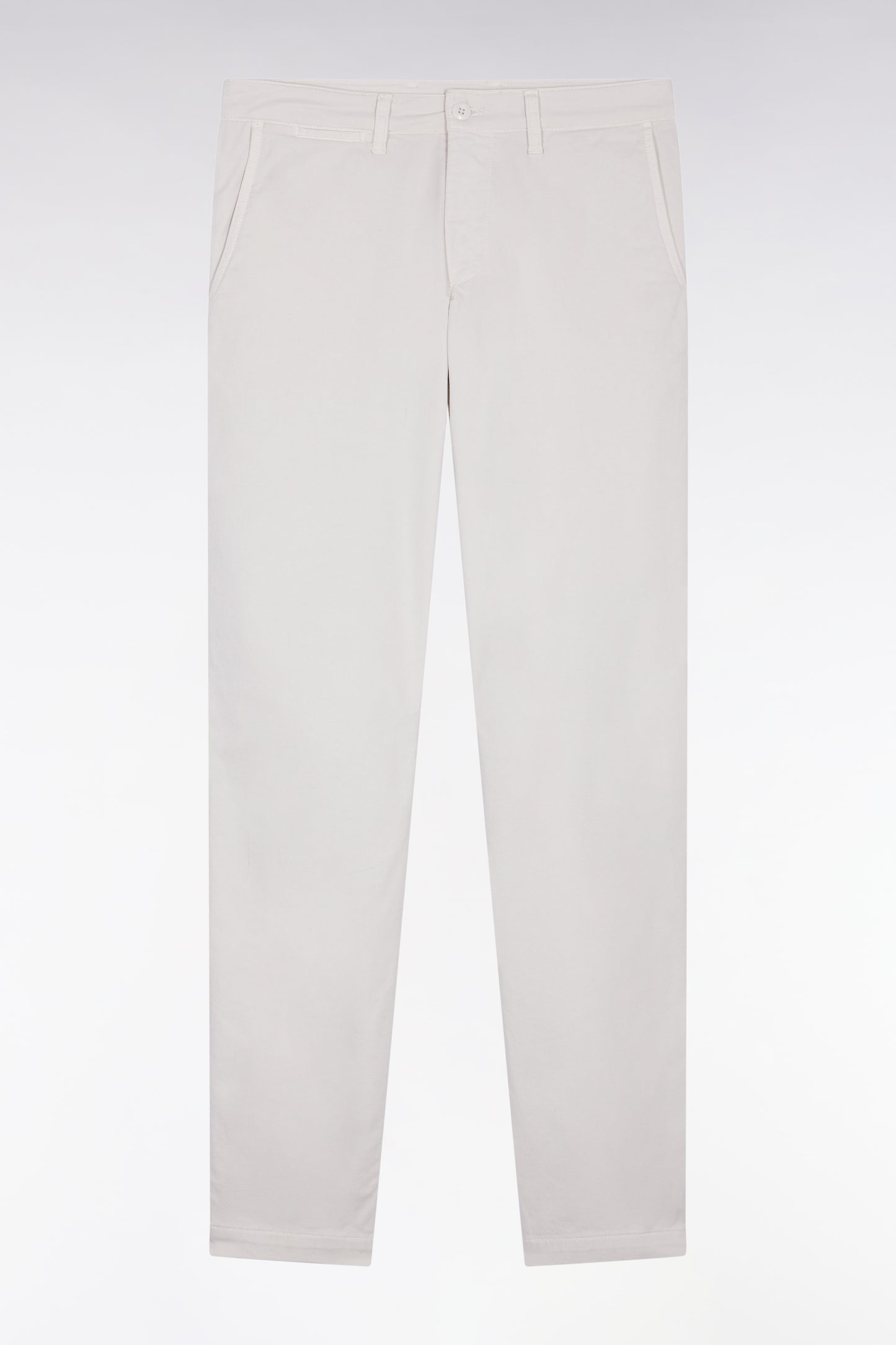 Pleatless chino pants in ecru stretch cotton