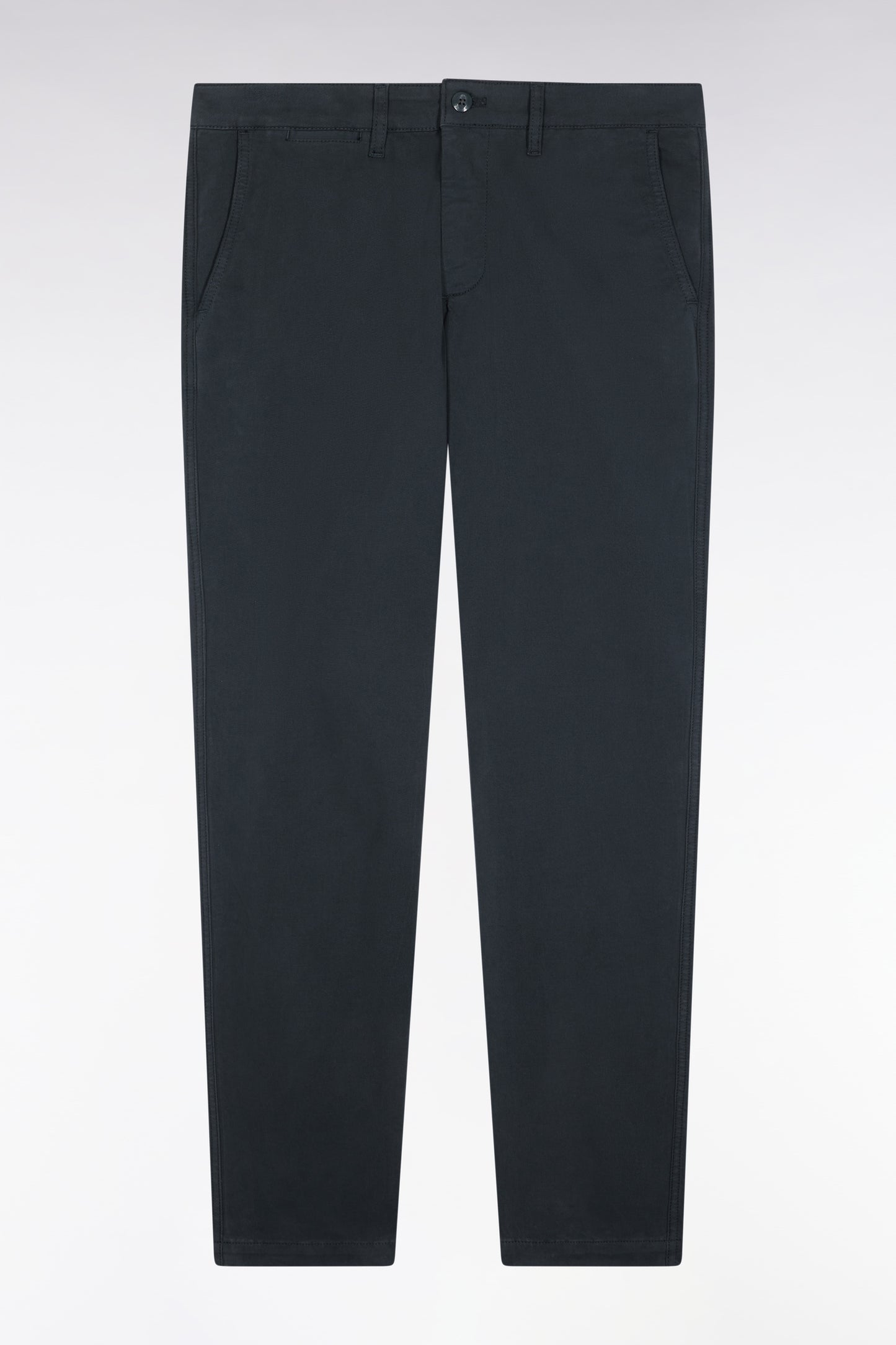 Pleatless chino pants in bottle-green stretch cotton