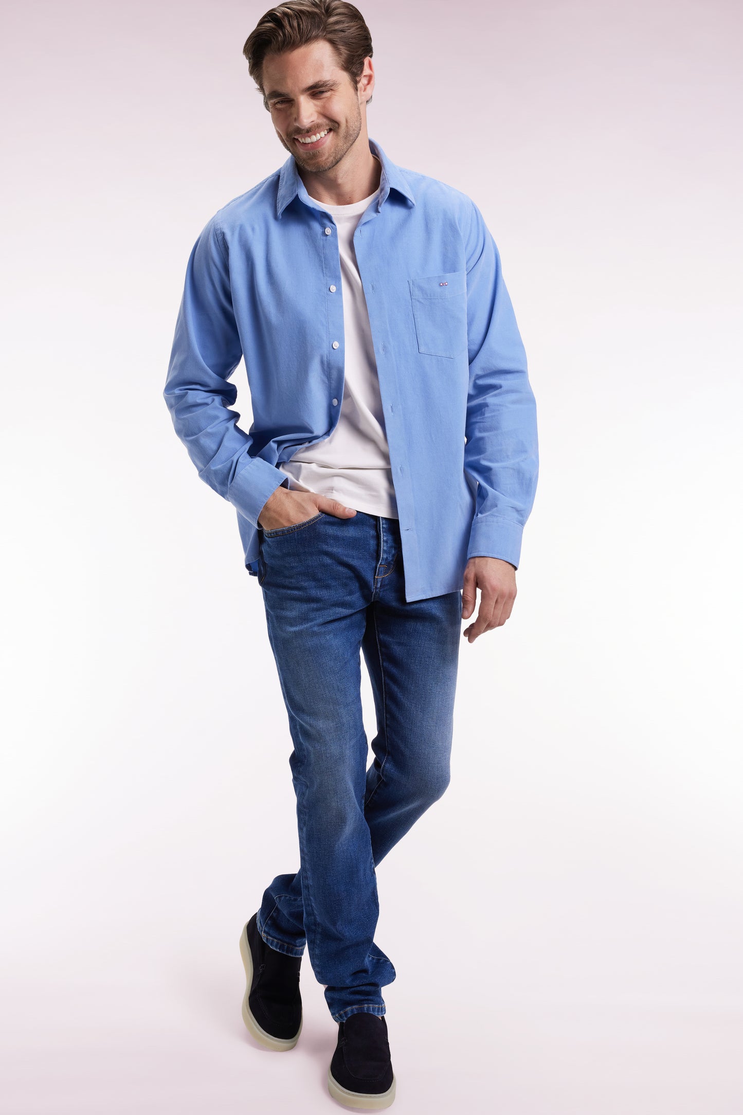 Blue stretch denim 5-pocket slim fit jeans