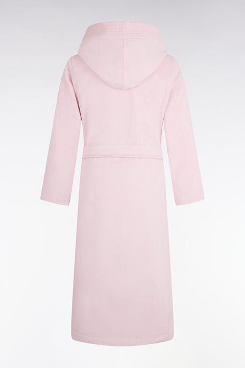 Hooded bathrobe in pink cotton terry blend - Image 3