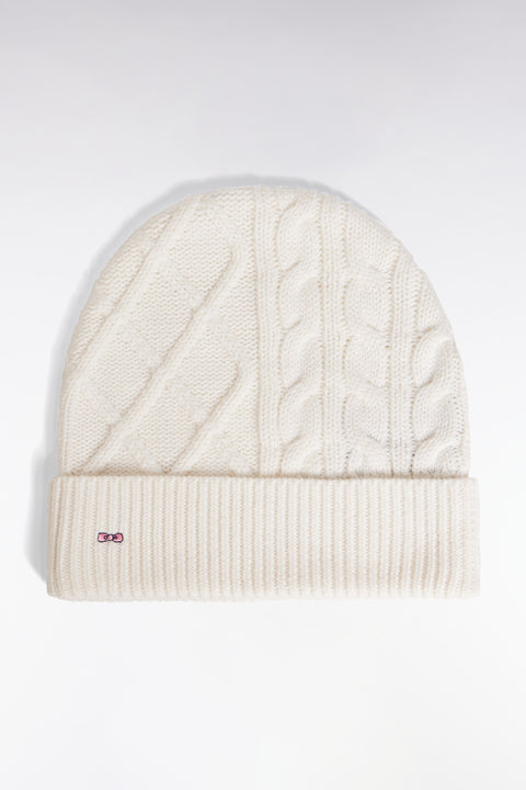 Bonnet à torsades en laine et coton blanc - Image 1