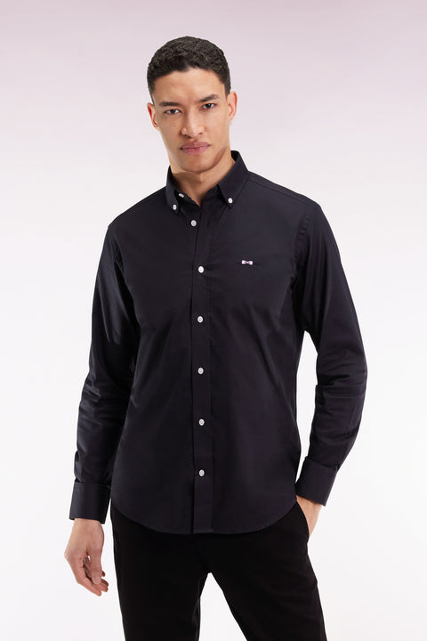 Black cotton shirt with bow-tie embroidery, straight cut - Image 3