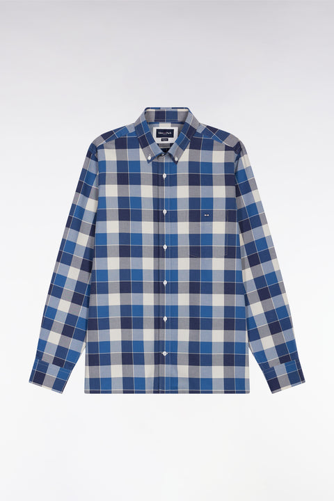 Blue cotton straight-cut check shirt - Image 2