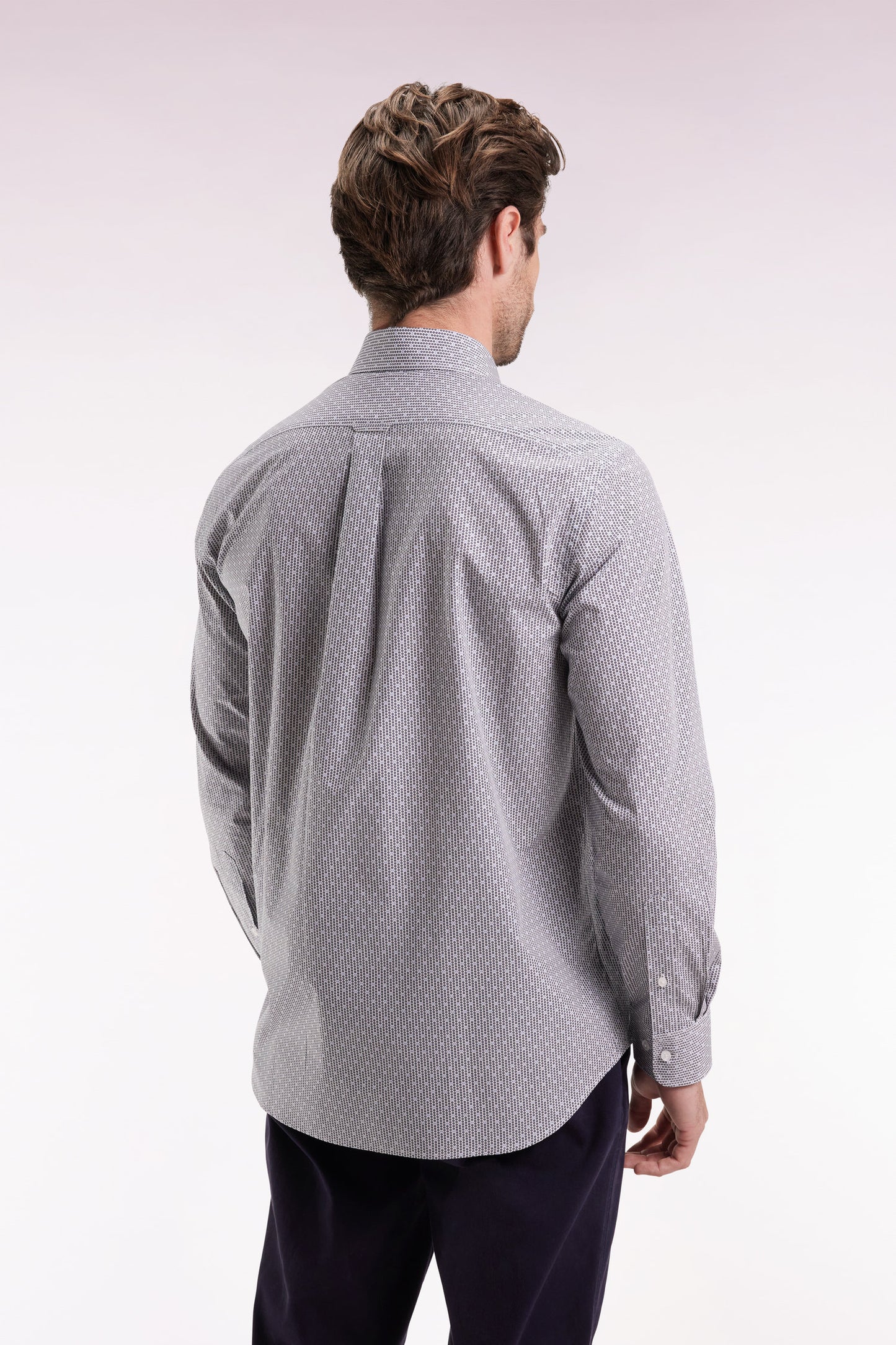 Cotton shirt with micro-patterned blue bow ties, straight cut