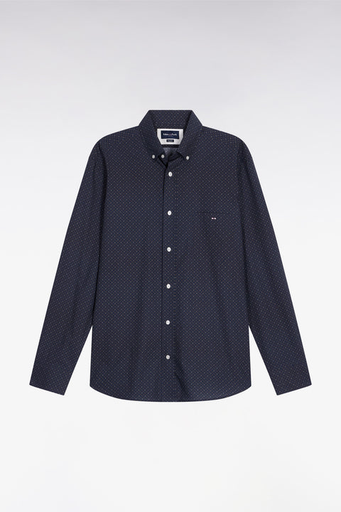 Brown cotton shirt with micro-patterns, straight cut - Image 2