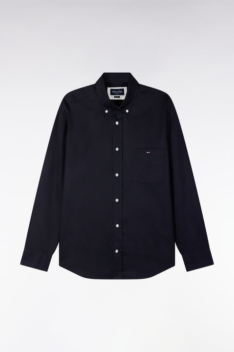 Navy piqué cotton straight-cut shirt - Image 2