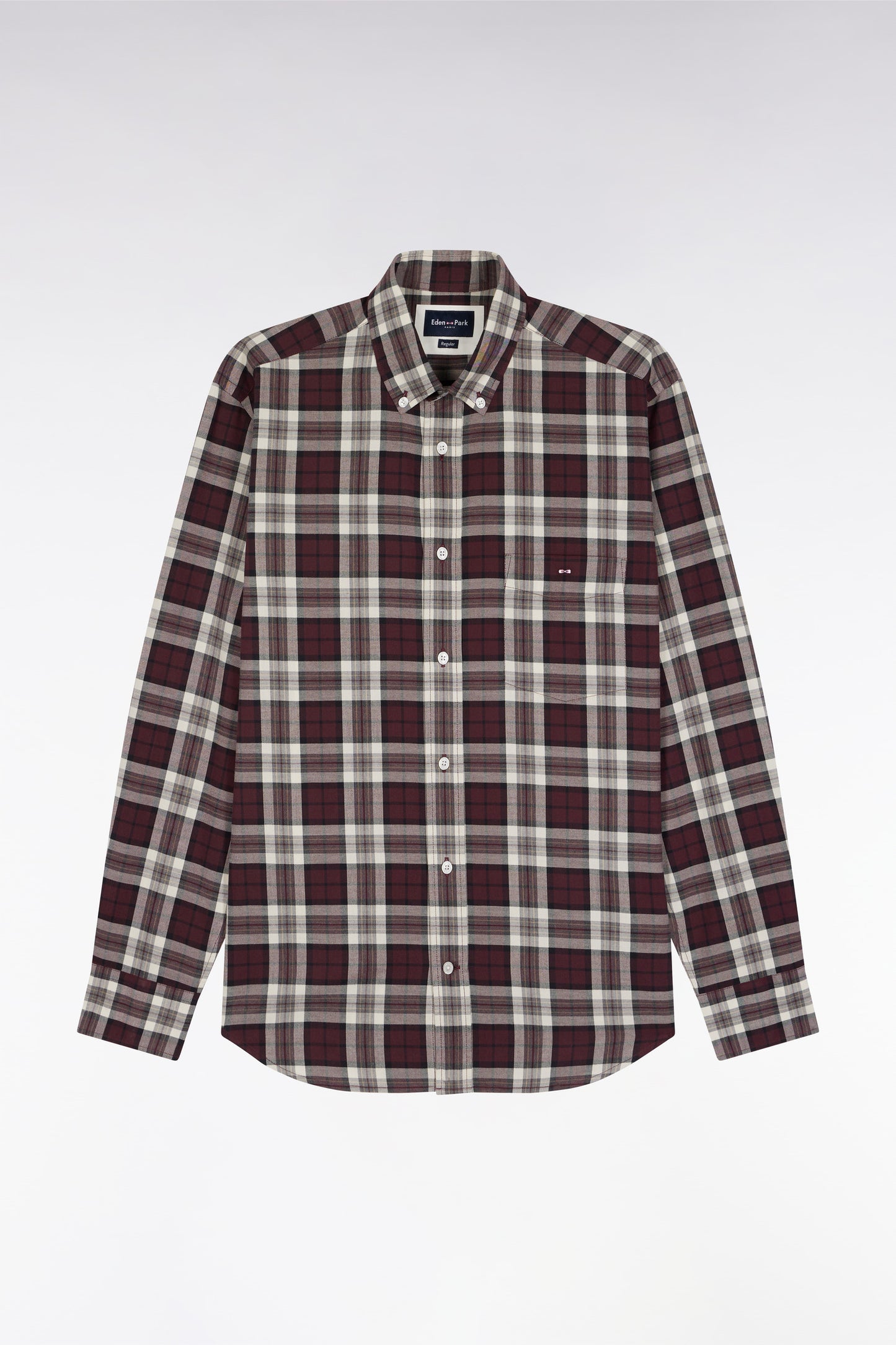 Burgundy cotton straight-cut check shirt