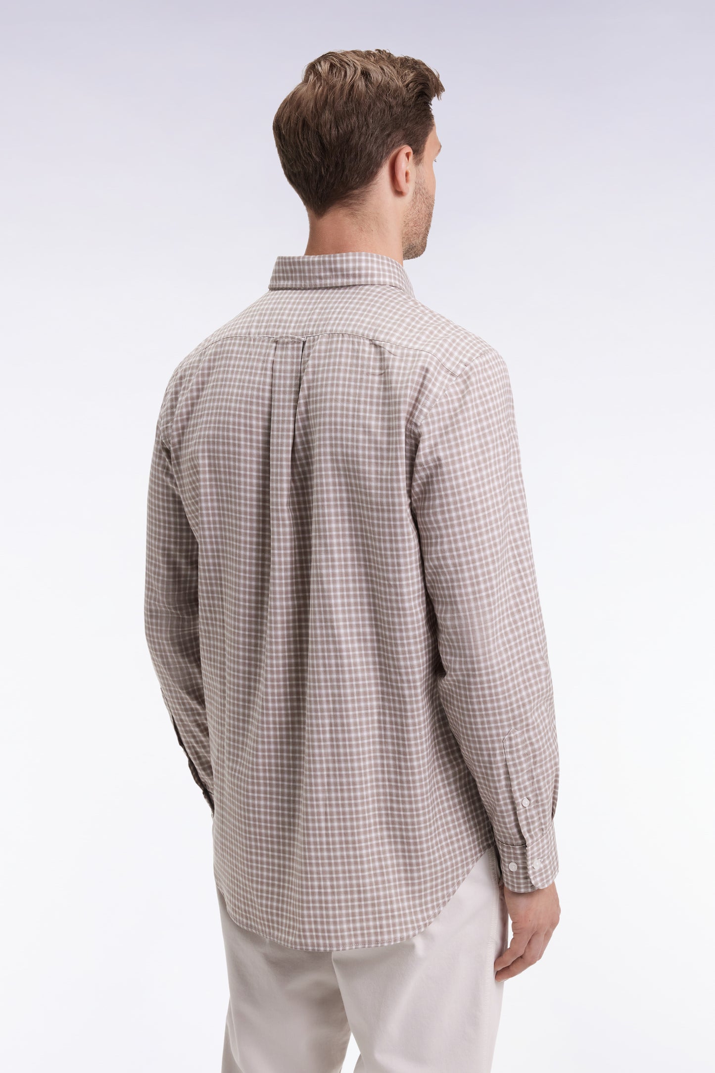 Beige check cotton shirt, straight cut