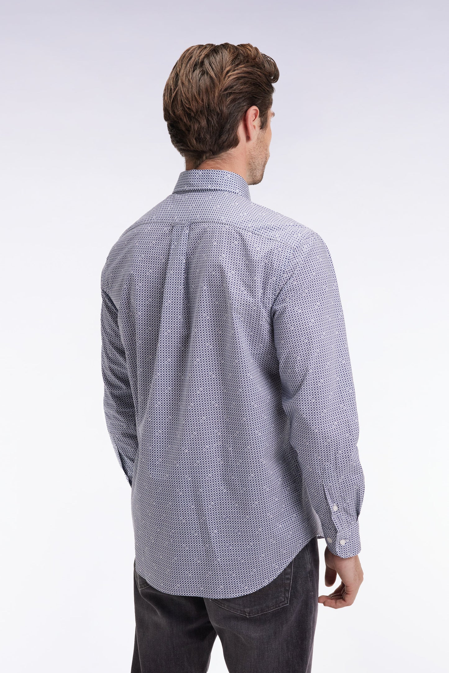 Blue cotton micropattern shirt, straight cut