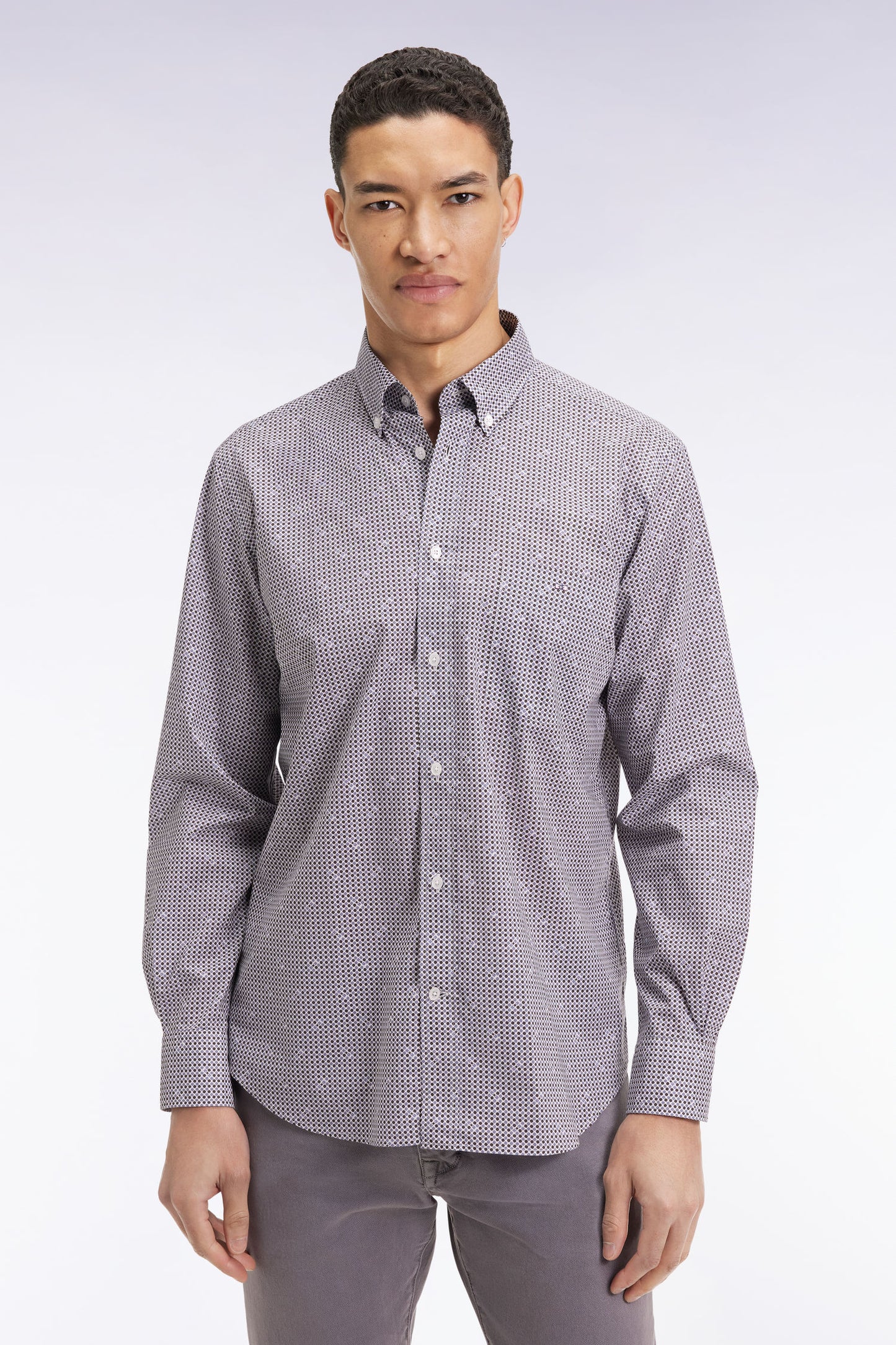 Brown cotton micropattern shirt, straight cut