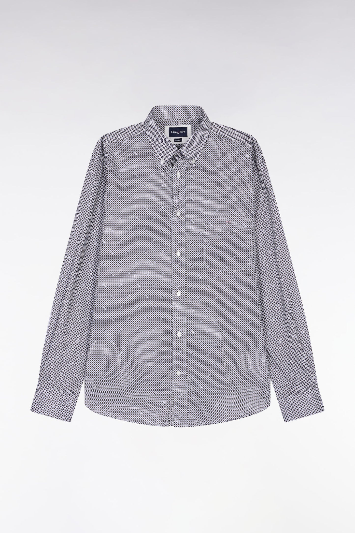 Brown cotton micropattern shirt, straight cut