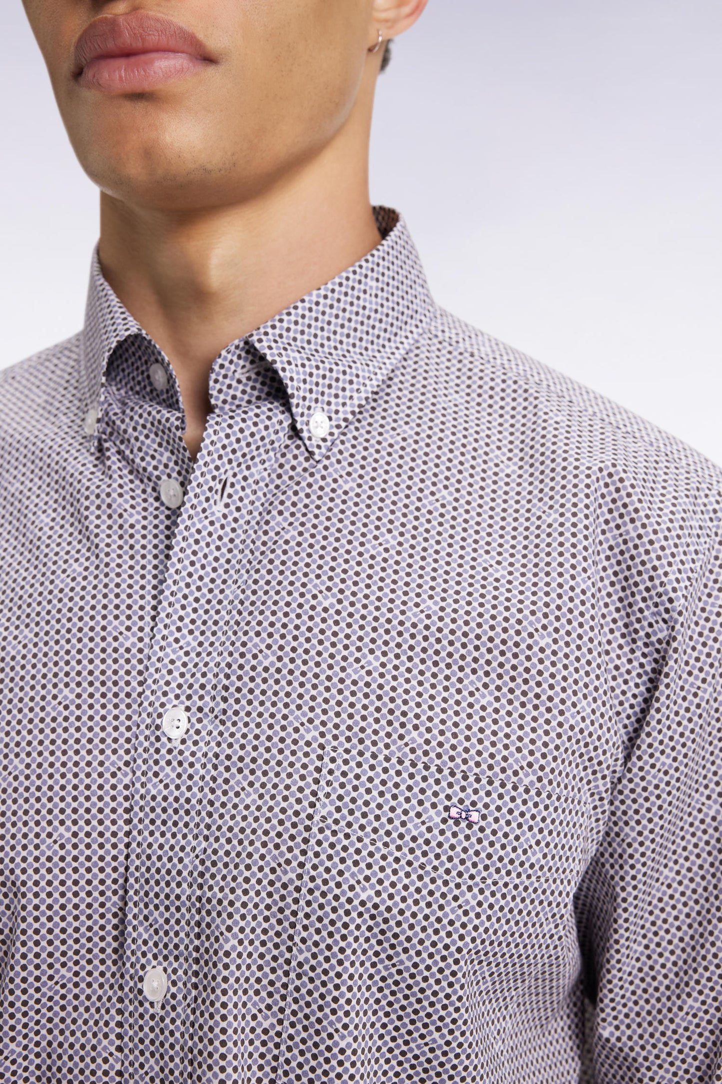 Brown cotton micropattern shirt, straight cut