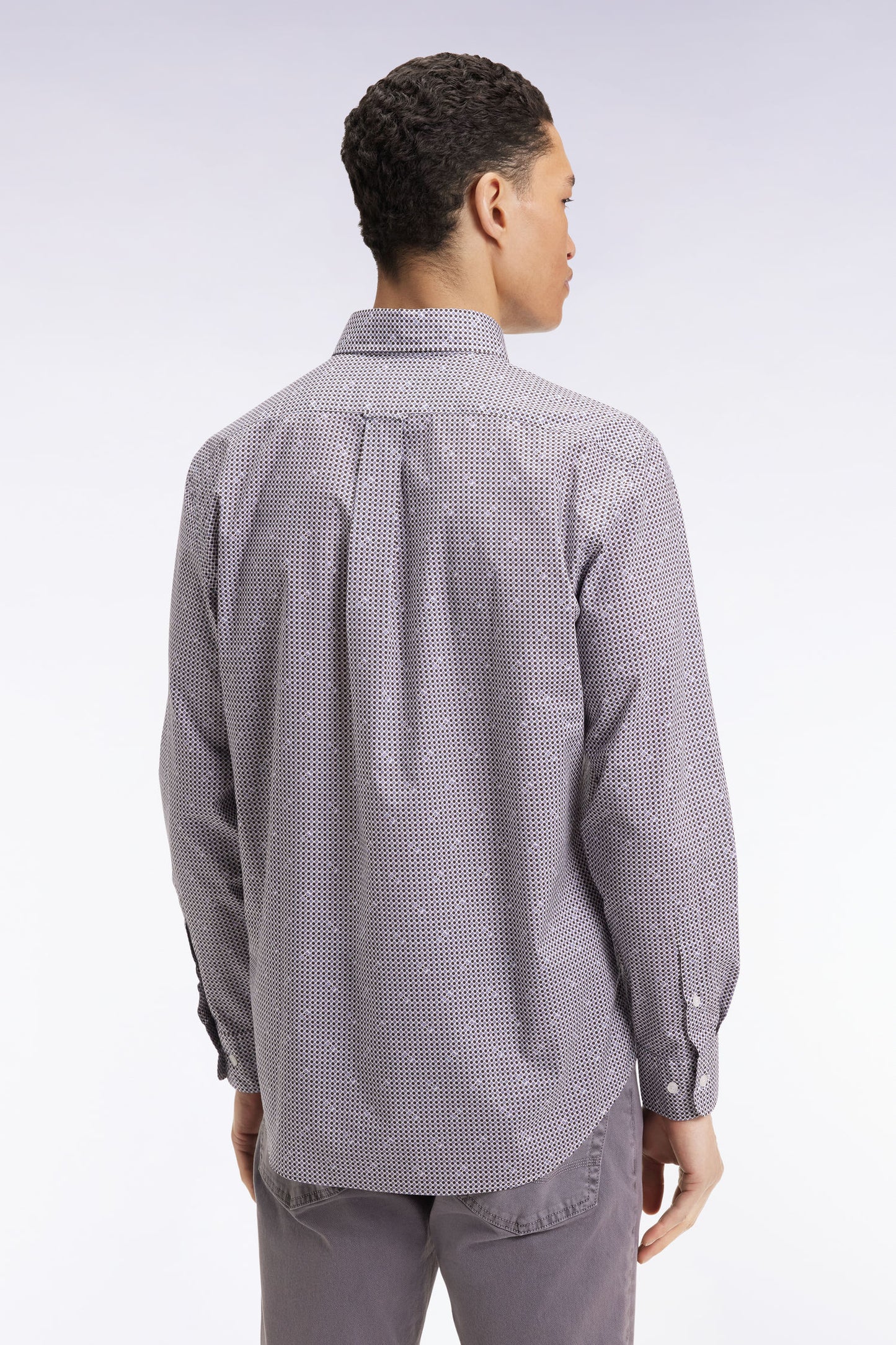 Brown cotton micropattern shirt, straight cut