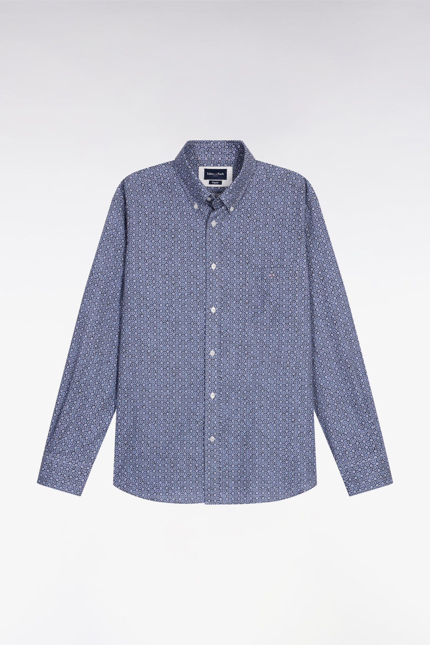 Chemise à micro-motifs en coton marine coupe droite